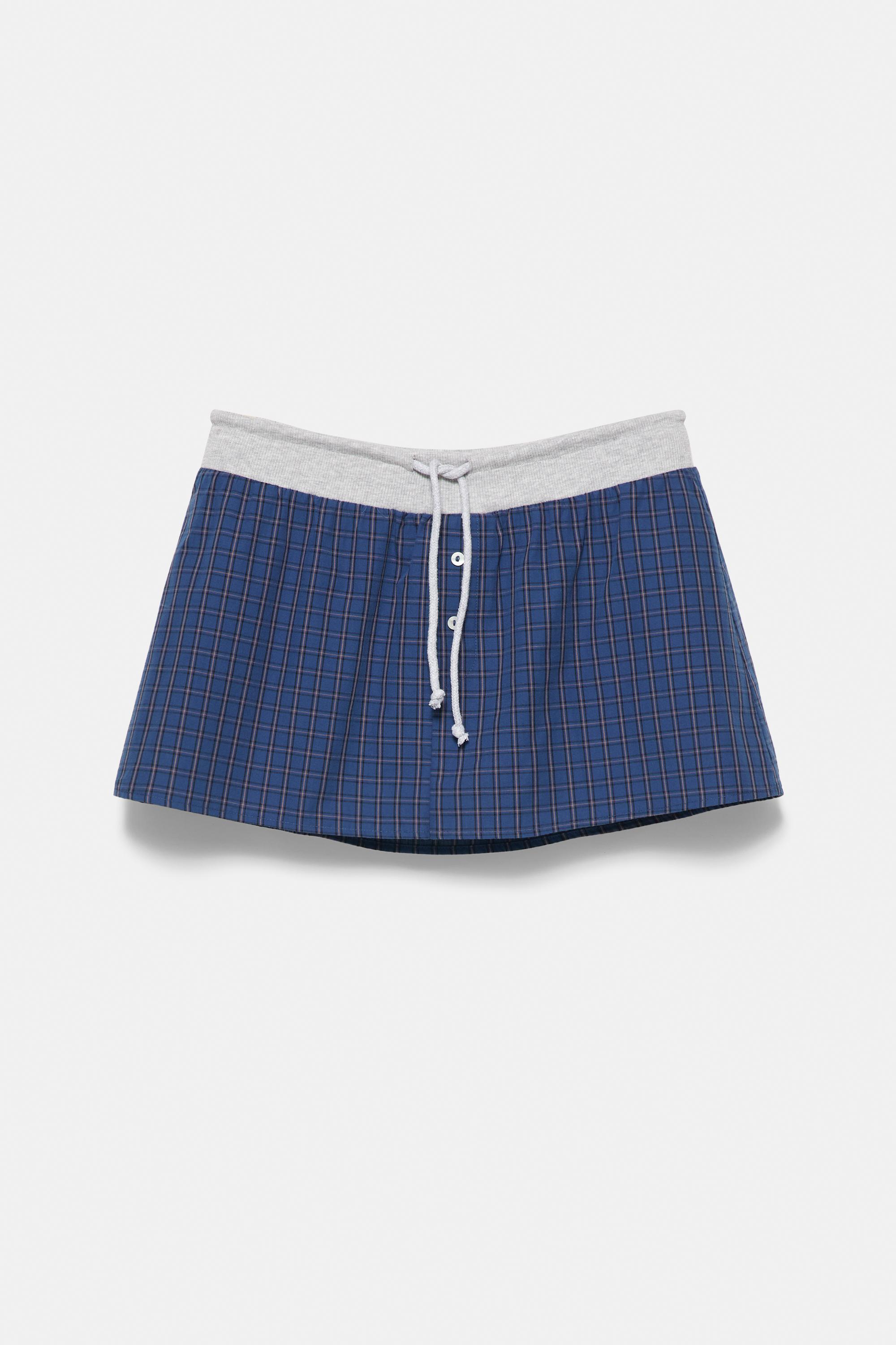 Combined check mini skirt — Navy