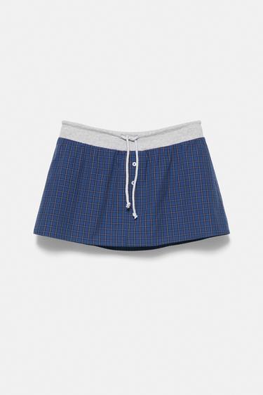 Combined check mini skirt — Navy 3