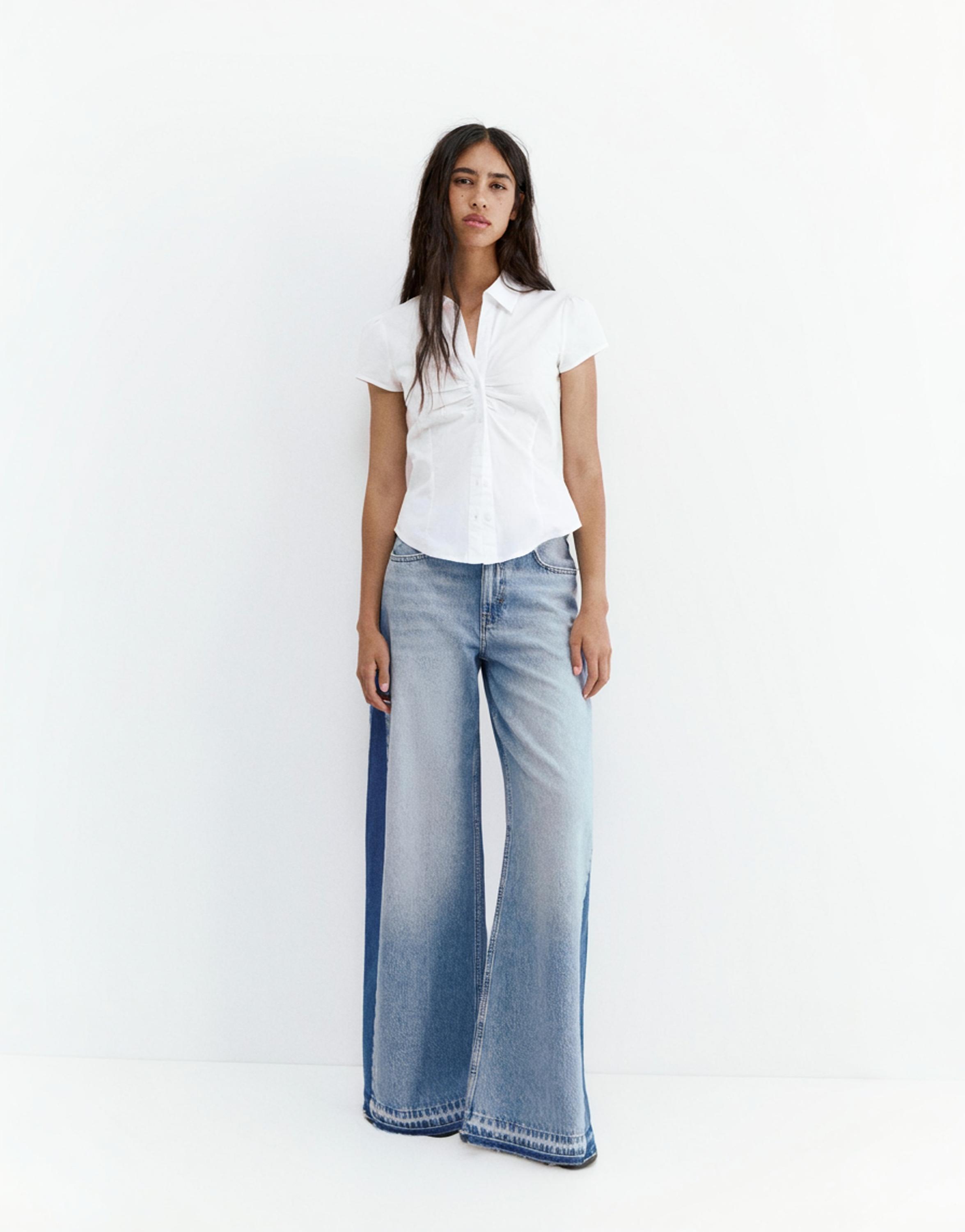 Wide-leg patchwork jeans — Medium blue