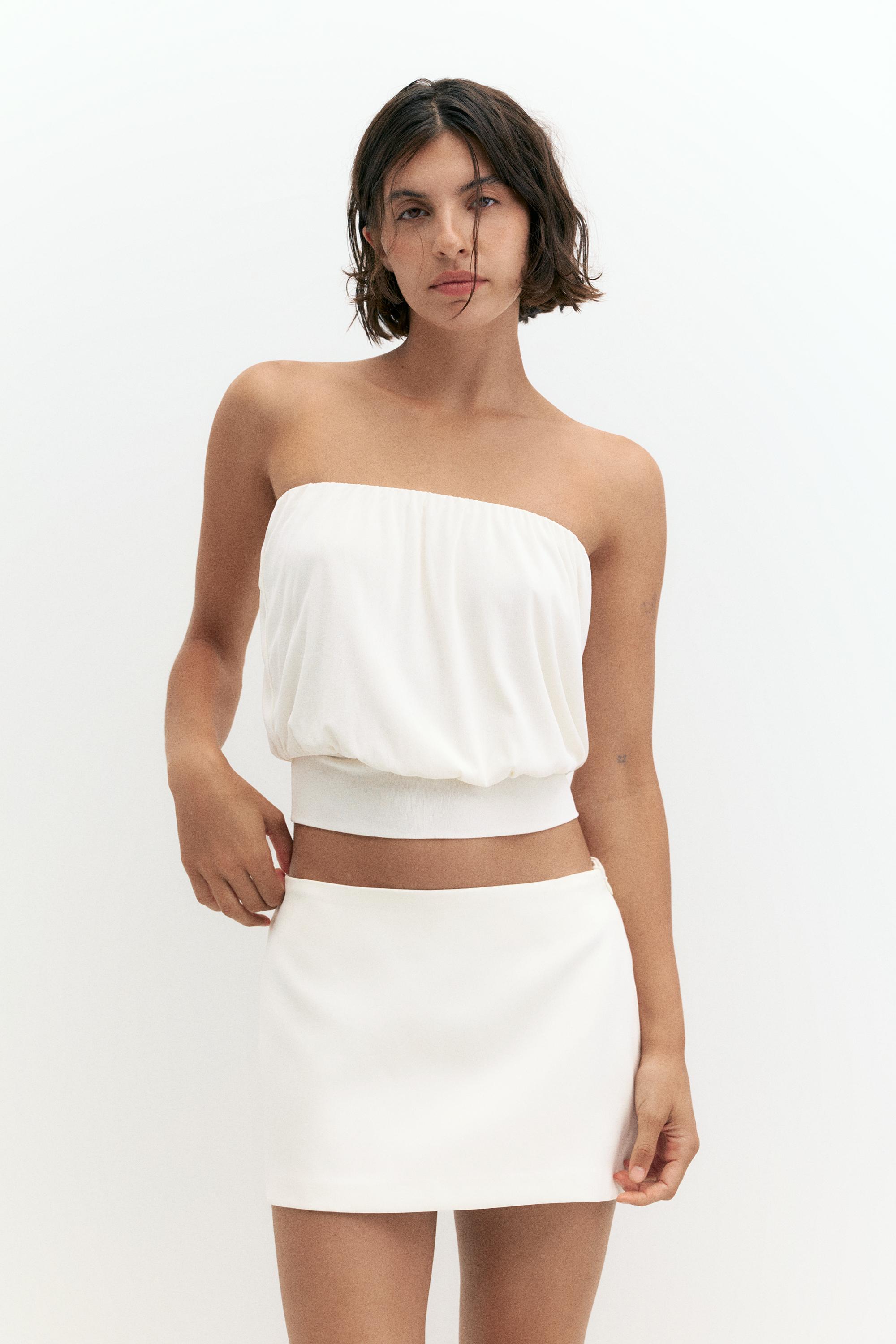 Strapless top with waistband — Pale ecru
