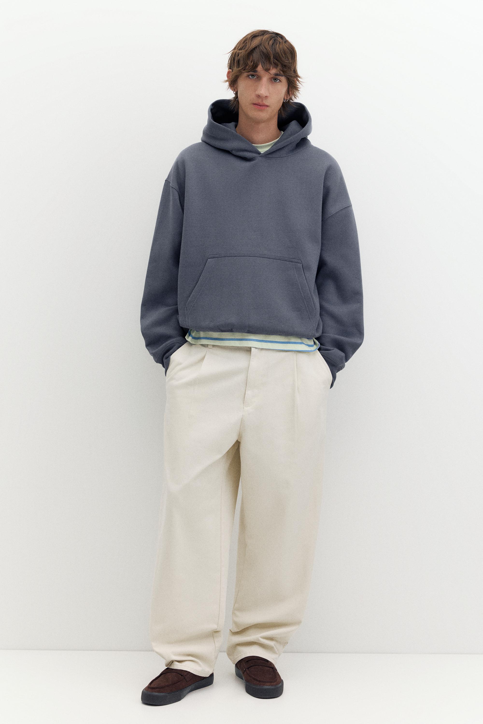 STWD boxy-fit logo hoodie — Grey blue