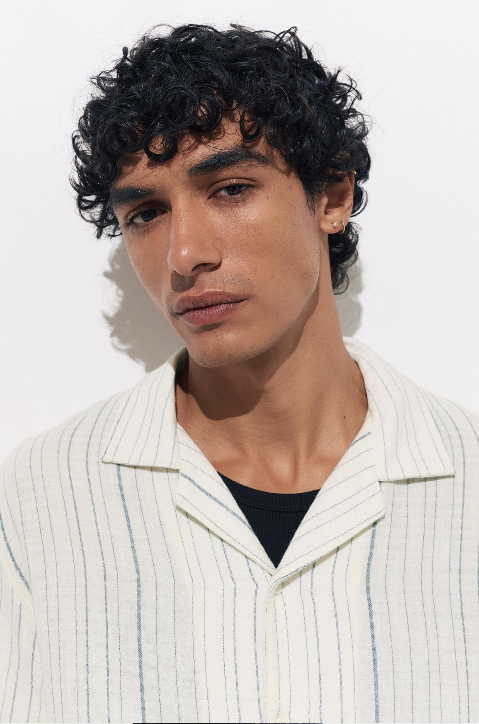Short sleeve striped crepe shirt — White/Navy