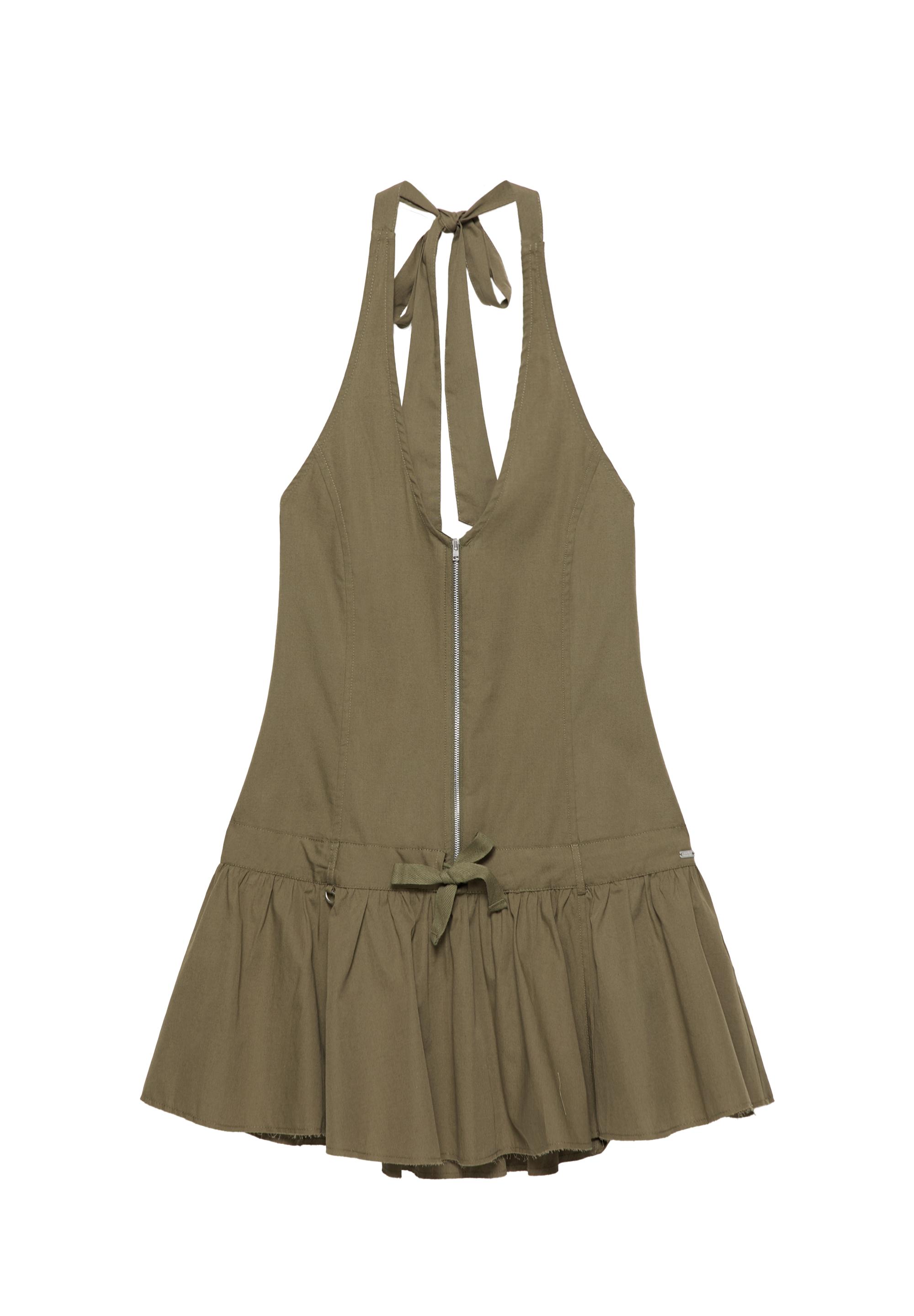 Short halter dress with zip — Khaki