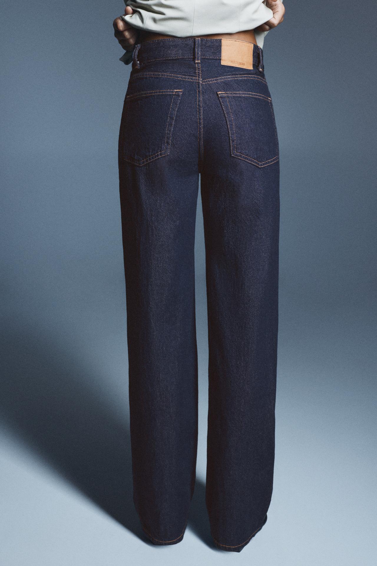 High-waist wide straight-leg jeans — Navy