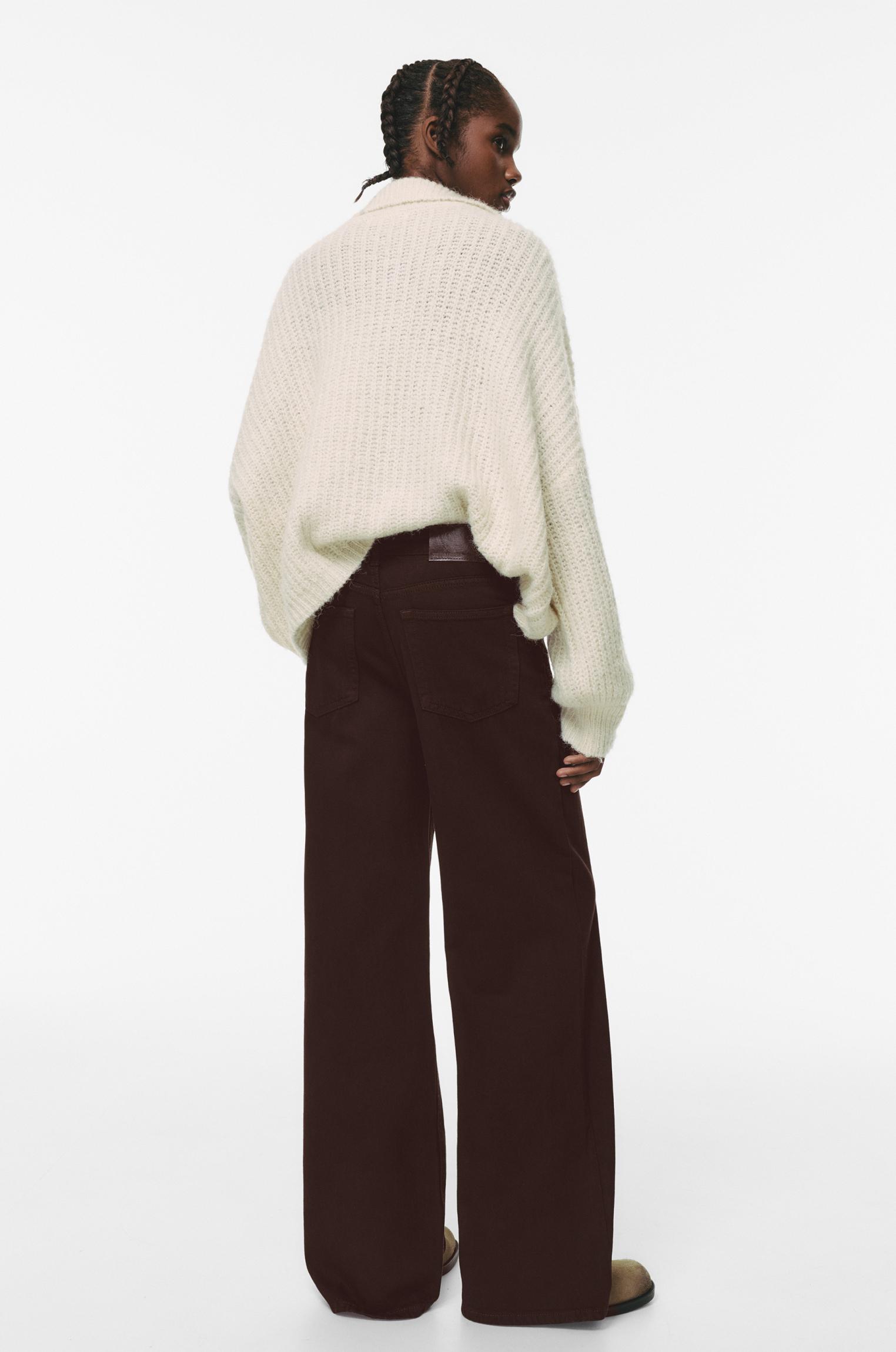 Wide leg jeans with crossover waistband — Brown