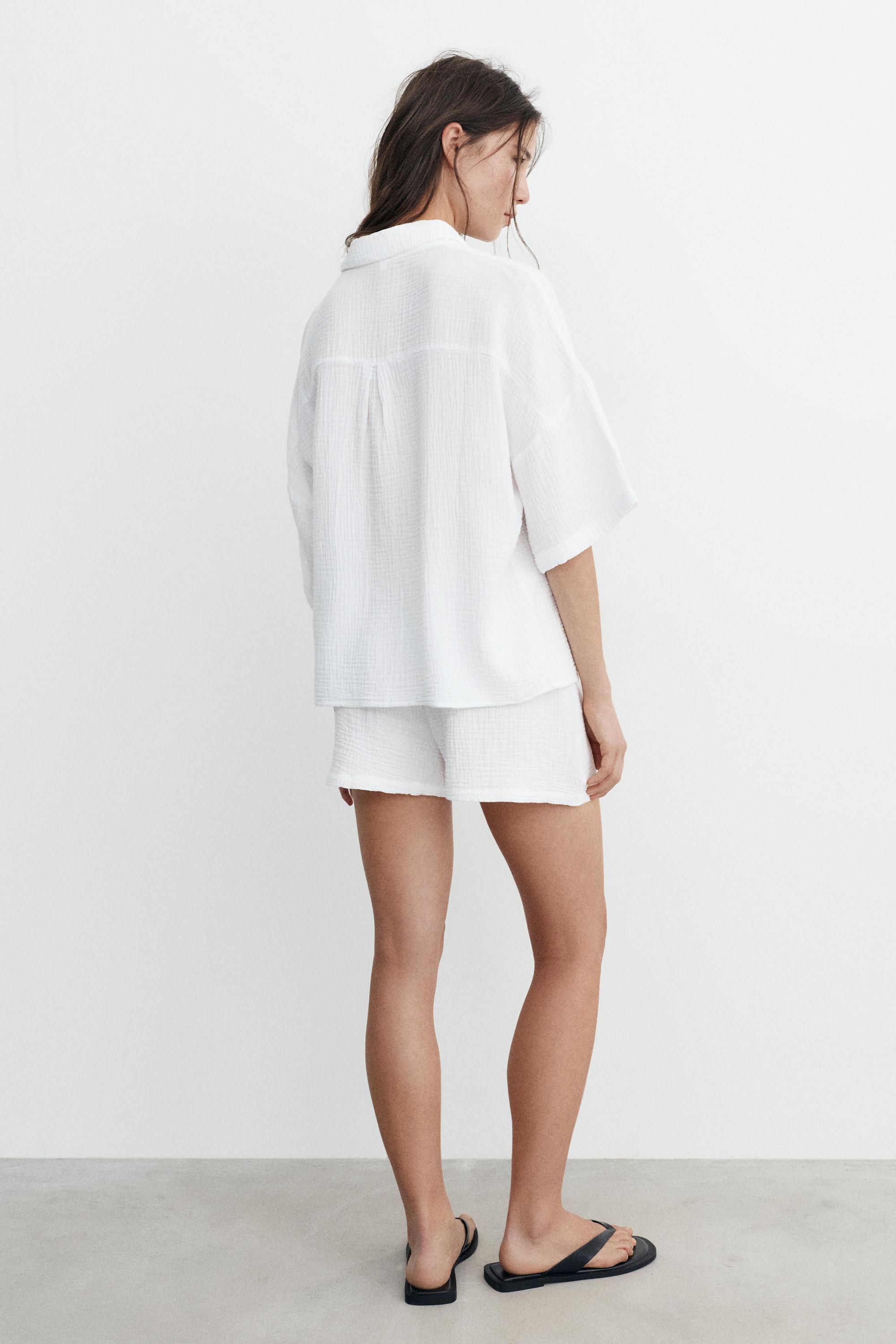 Short sleeve crepe shirt — White
