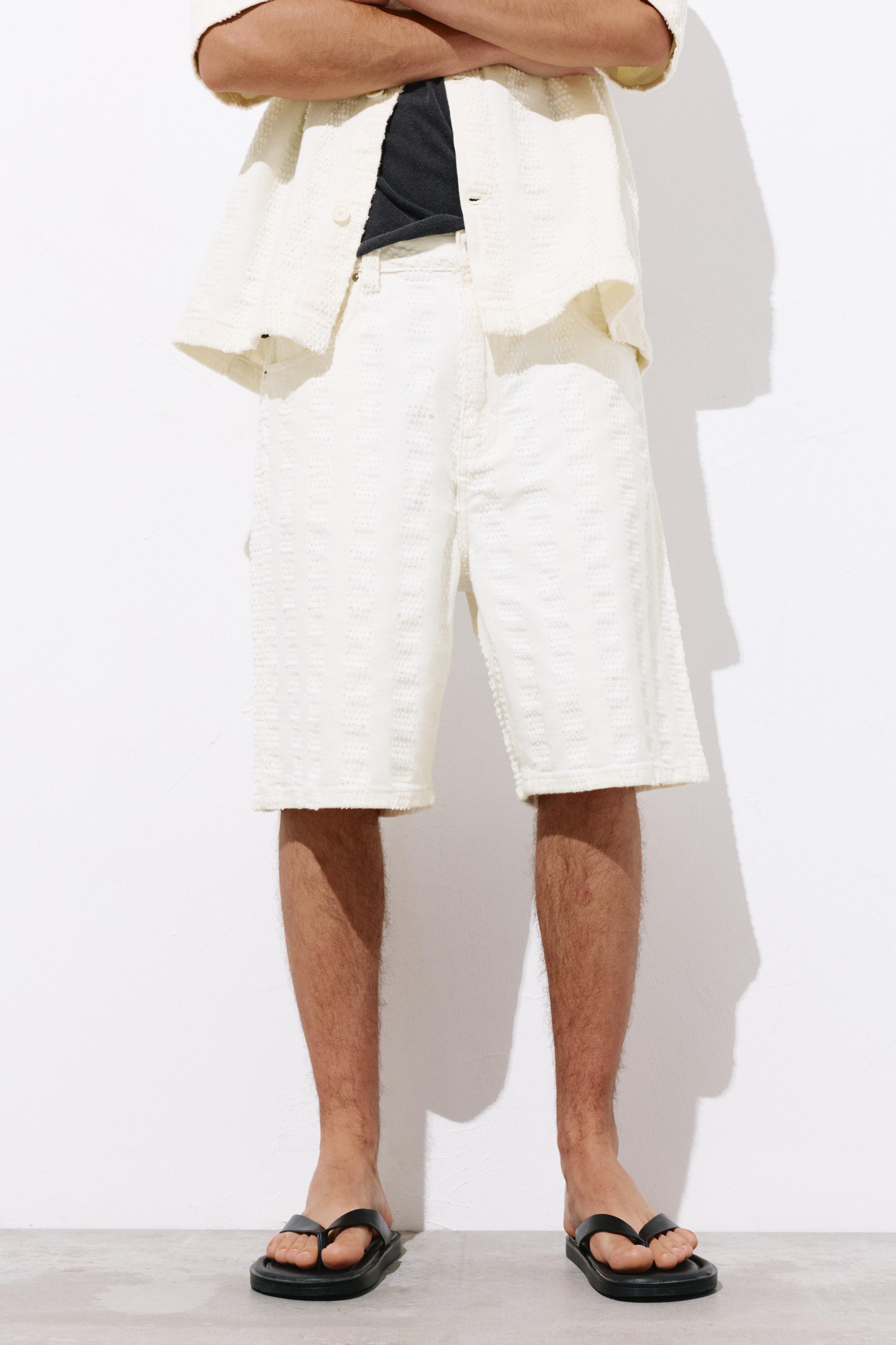 Jacquard denim Bermuda shorts — Ecru
