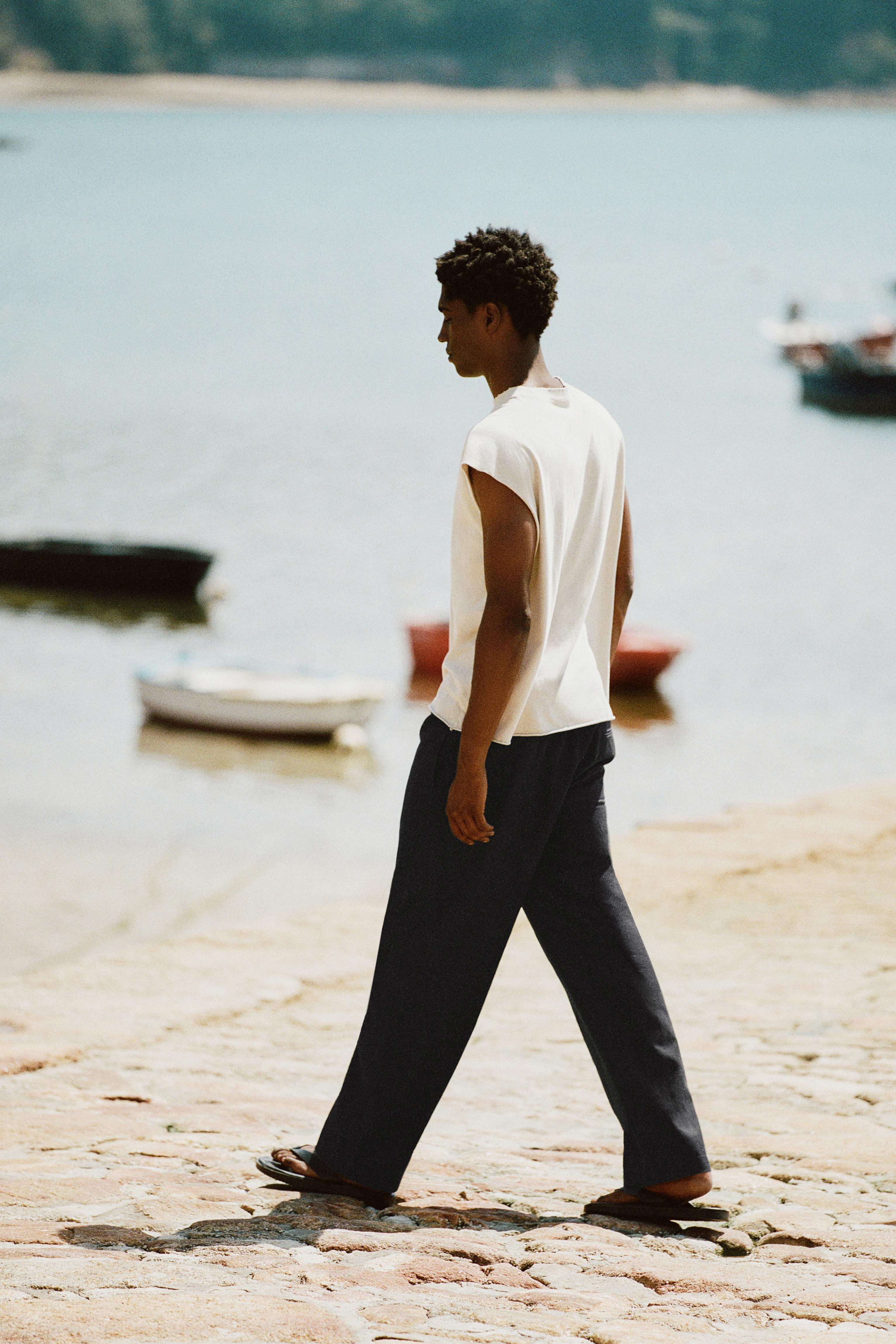 Linen blend jogger trousers — Black
