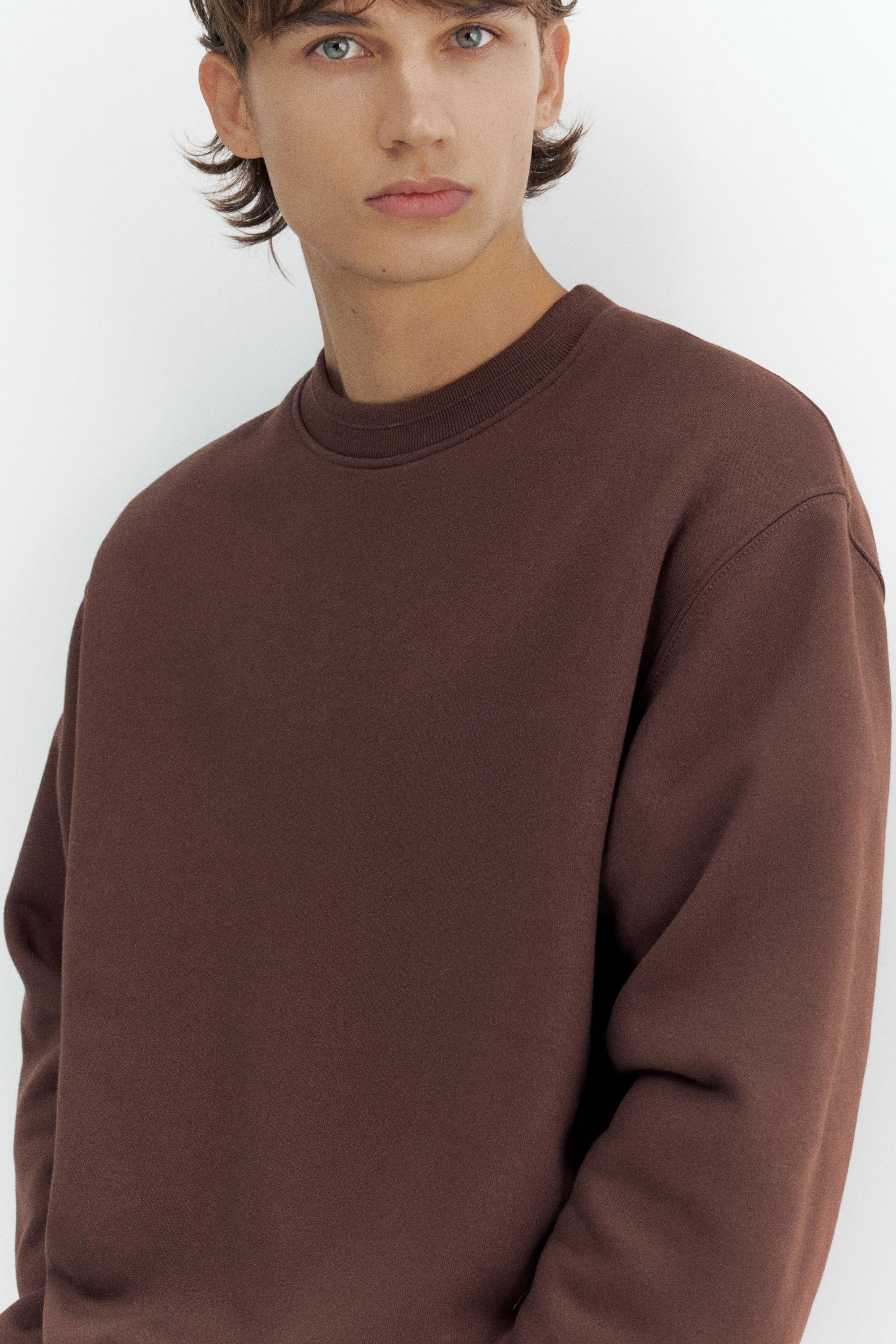 Relaxed fit round neck sweatshirt — Chocolate