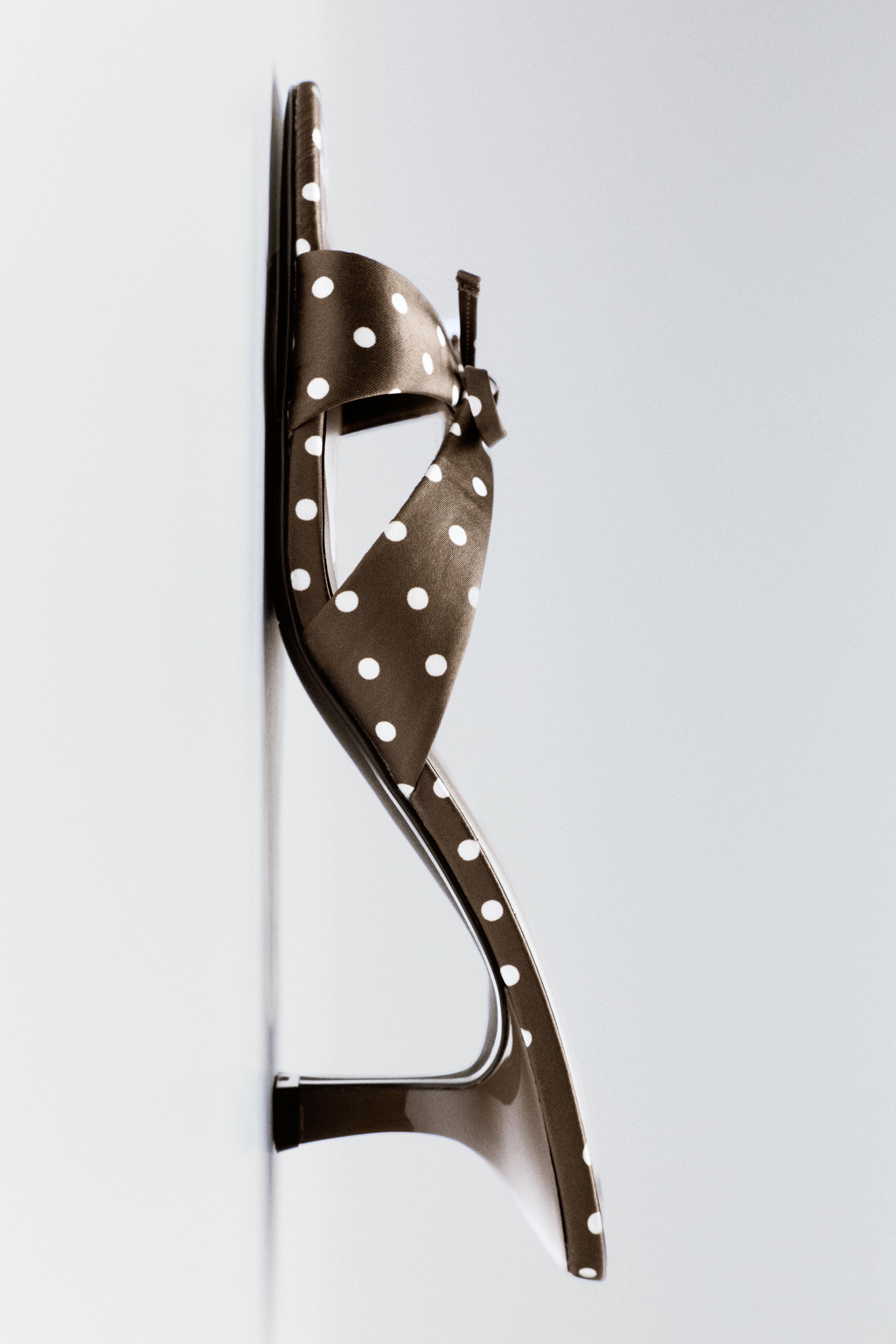 Polka dot mule high-heel sandals — Brown