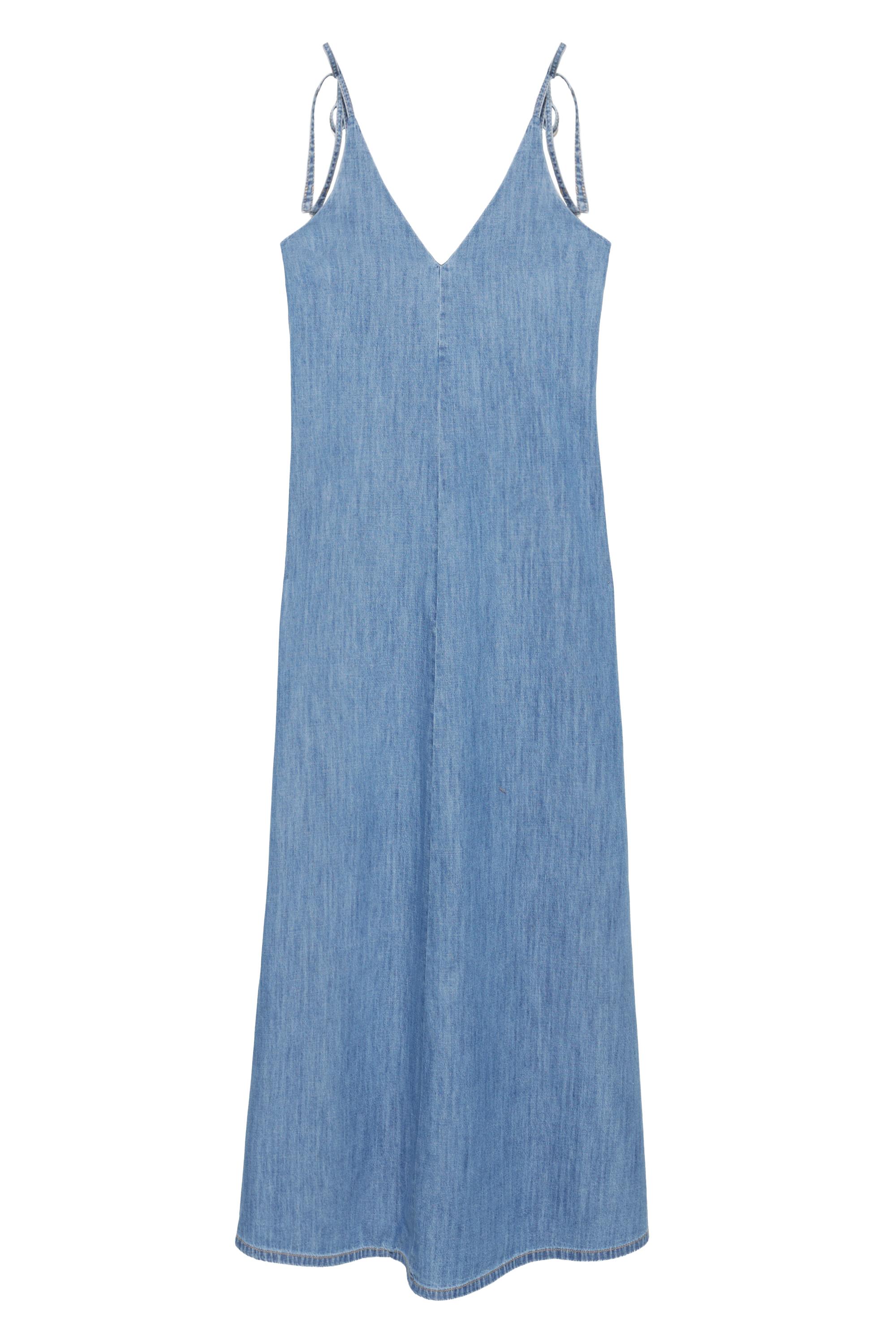 Askılı uzun jean elbise - Görsel 3