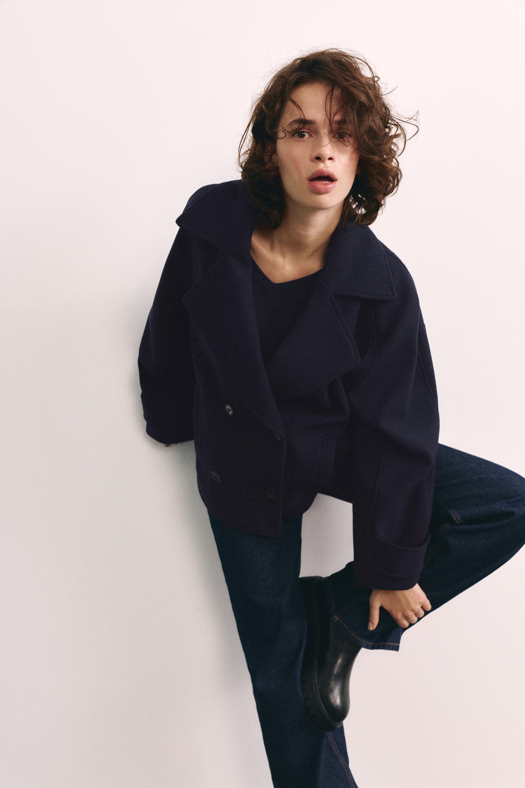 Short felt texture coat — Navy