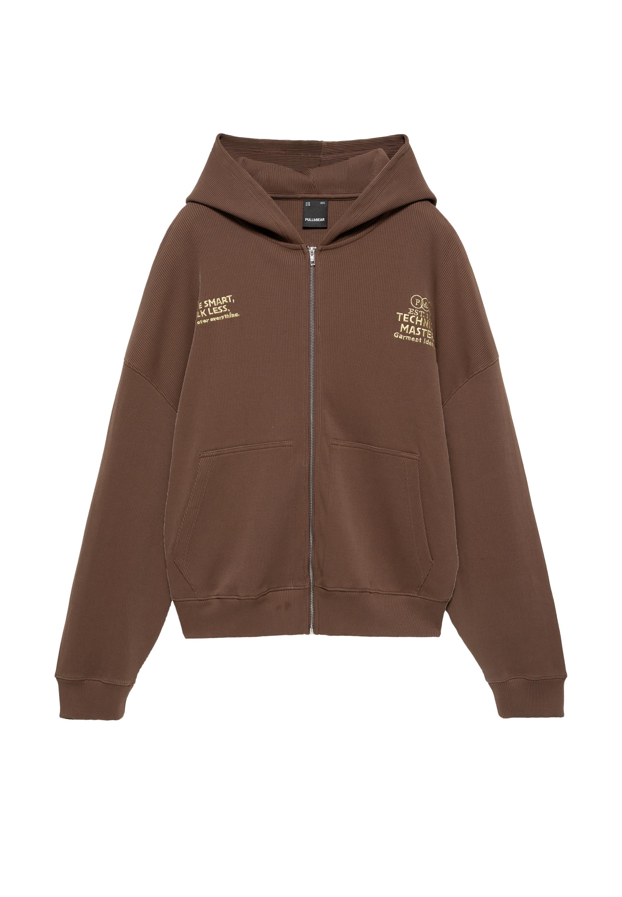 Pull&Bear Nakışlı fermuarlı kapüşonlu sweatshirt