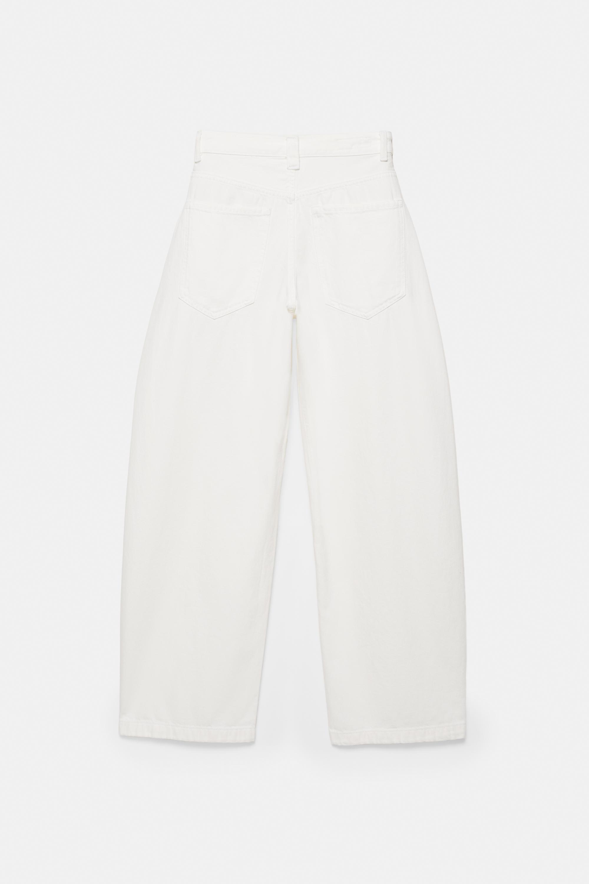 Pleated balloon fit baggy jeans — White