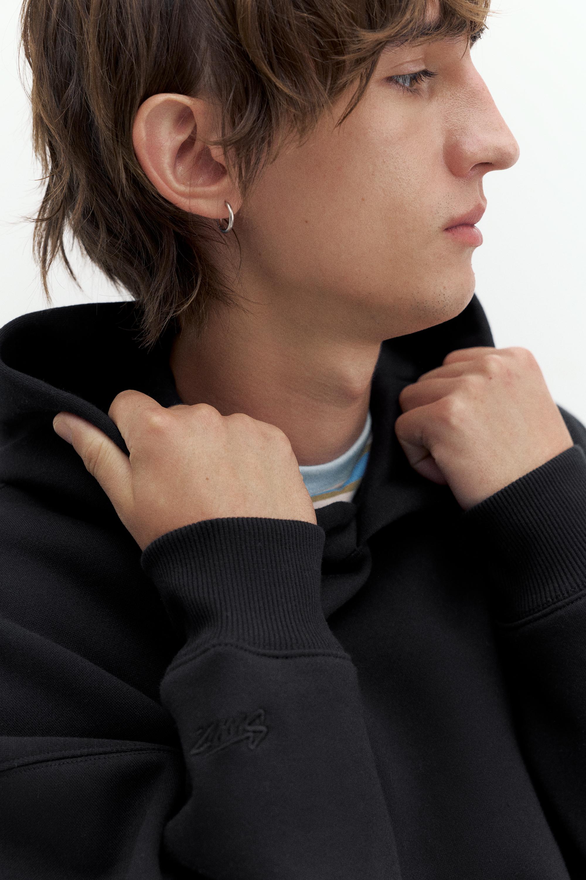 STWD boxy-fit logo hoodie — Black