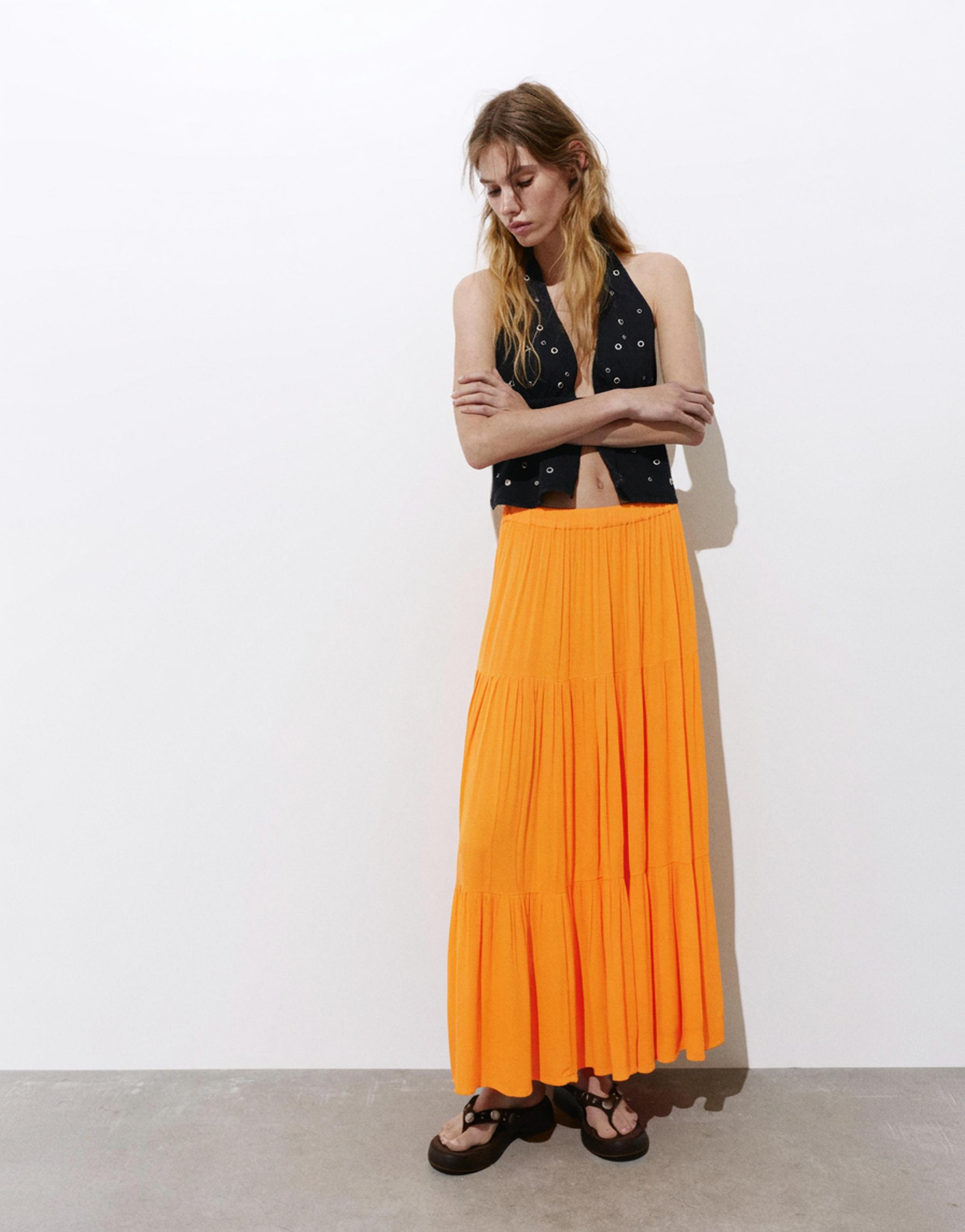 Flowy paneled midi skirt — Orange