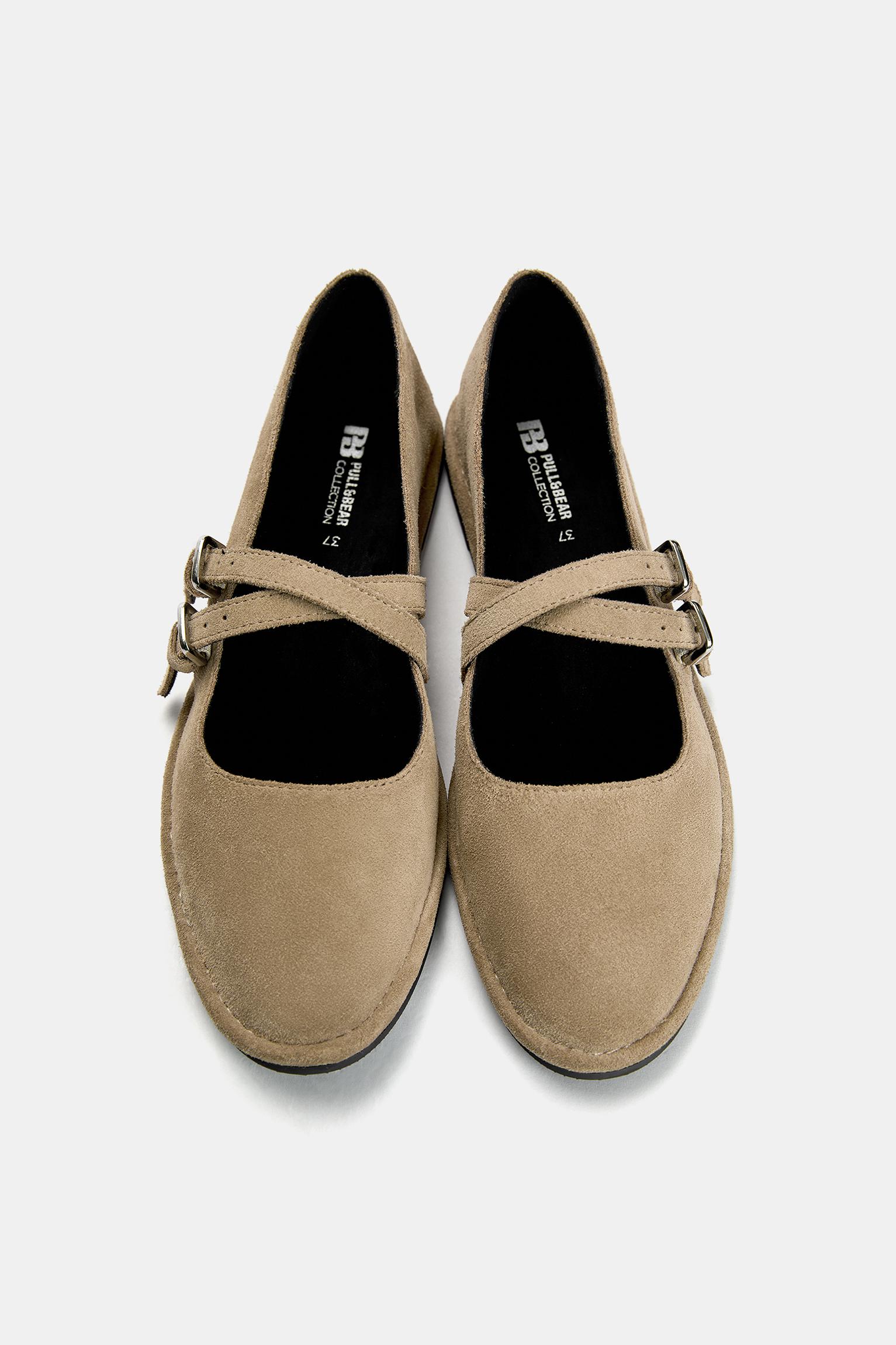 Leather ballet flats with straps - pull&bear