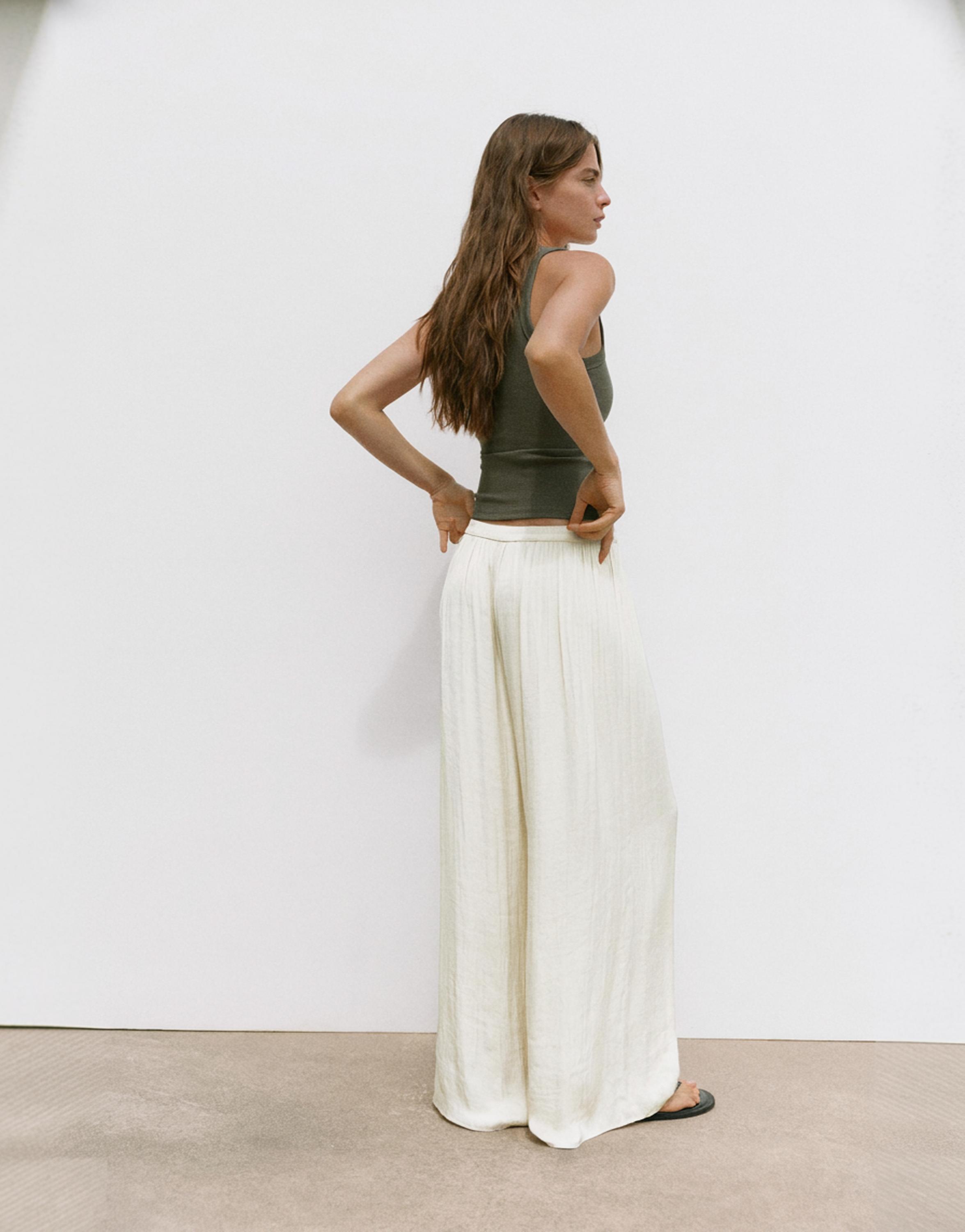 Satin wide-leg trousers — Ecru
