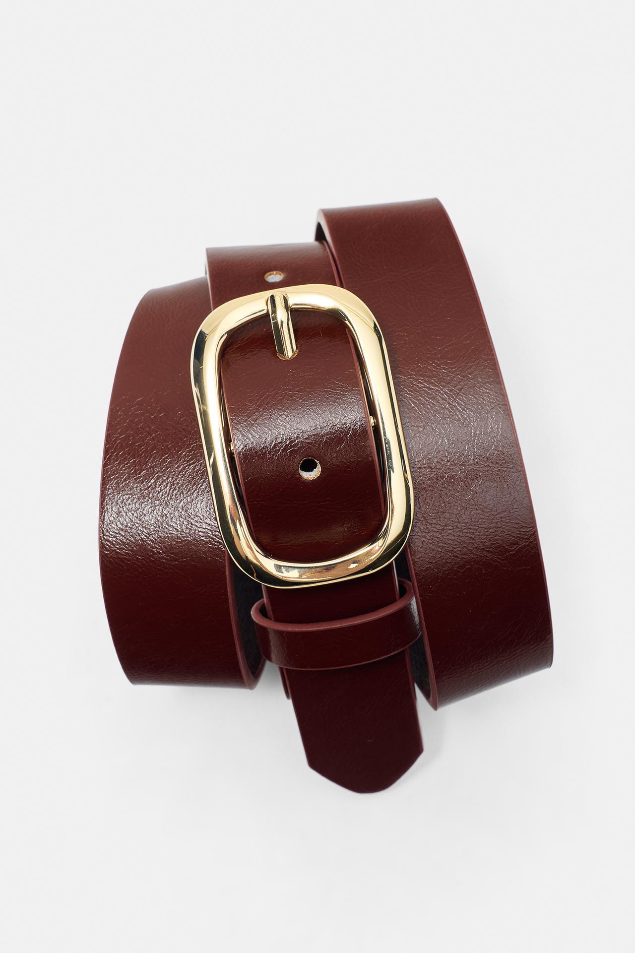 Belt with slim buckle — Brown