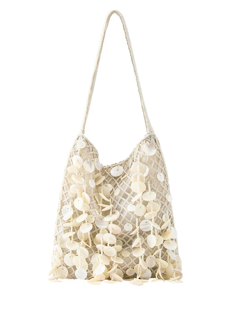 Beaded shoulder bag — Ecru