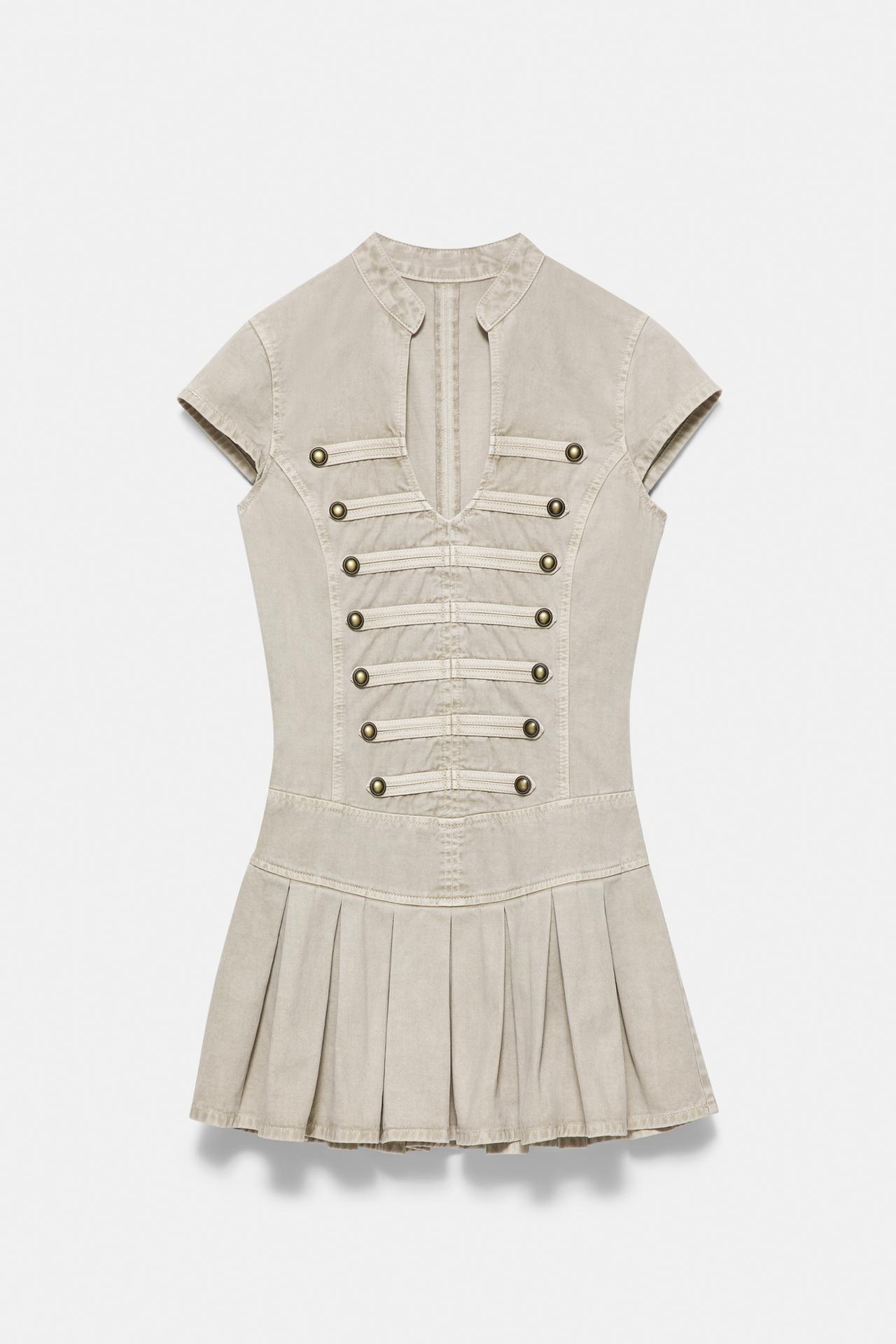 Short fireman clasp button dress — Khaki