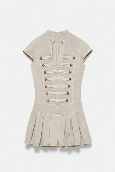 Short fireman clasp button dress — Khaki 2