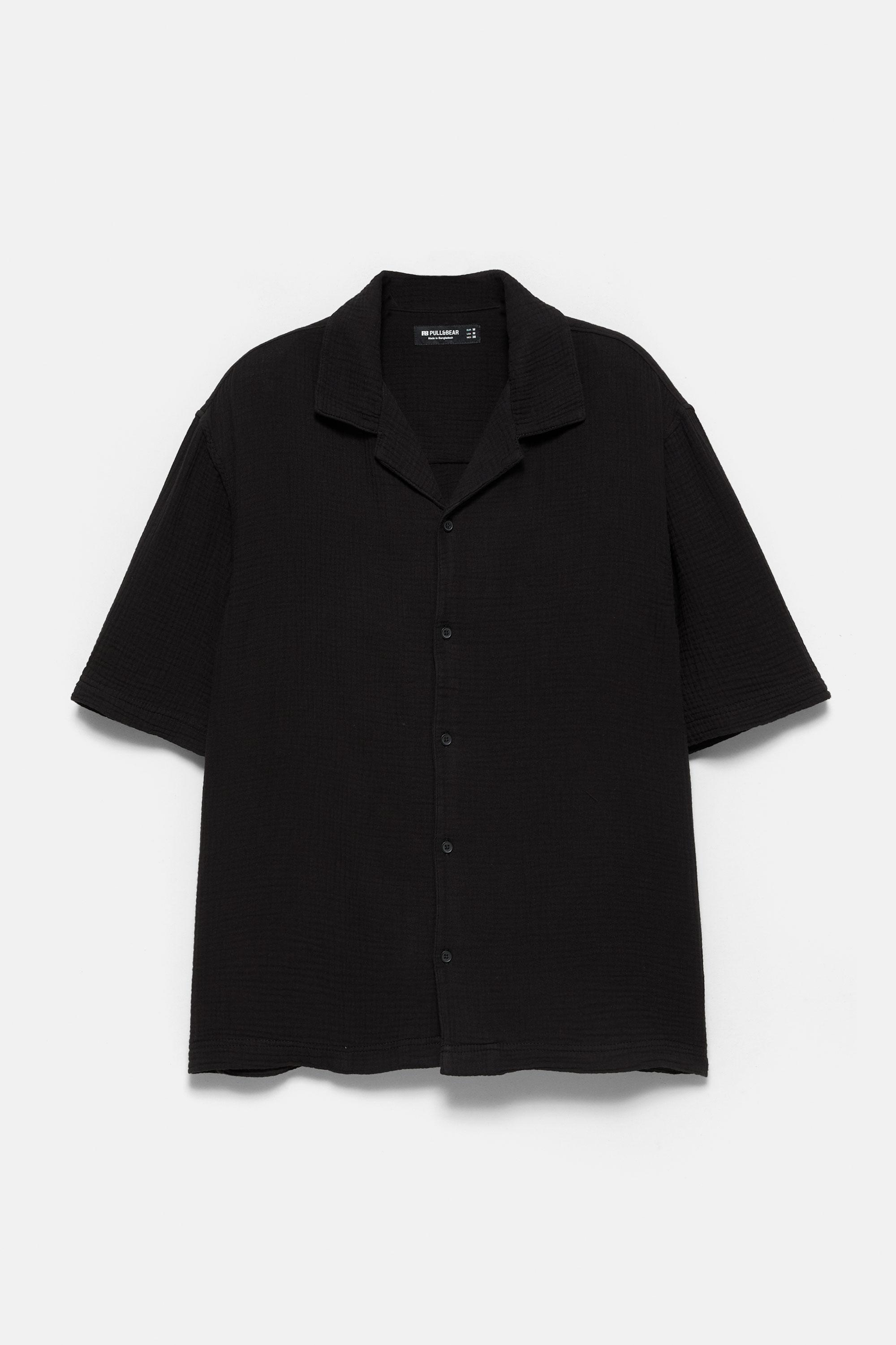Short sleeve crepe shirt — Black (alternate view)
