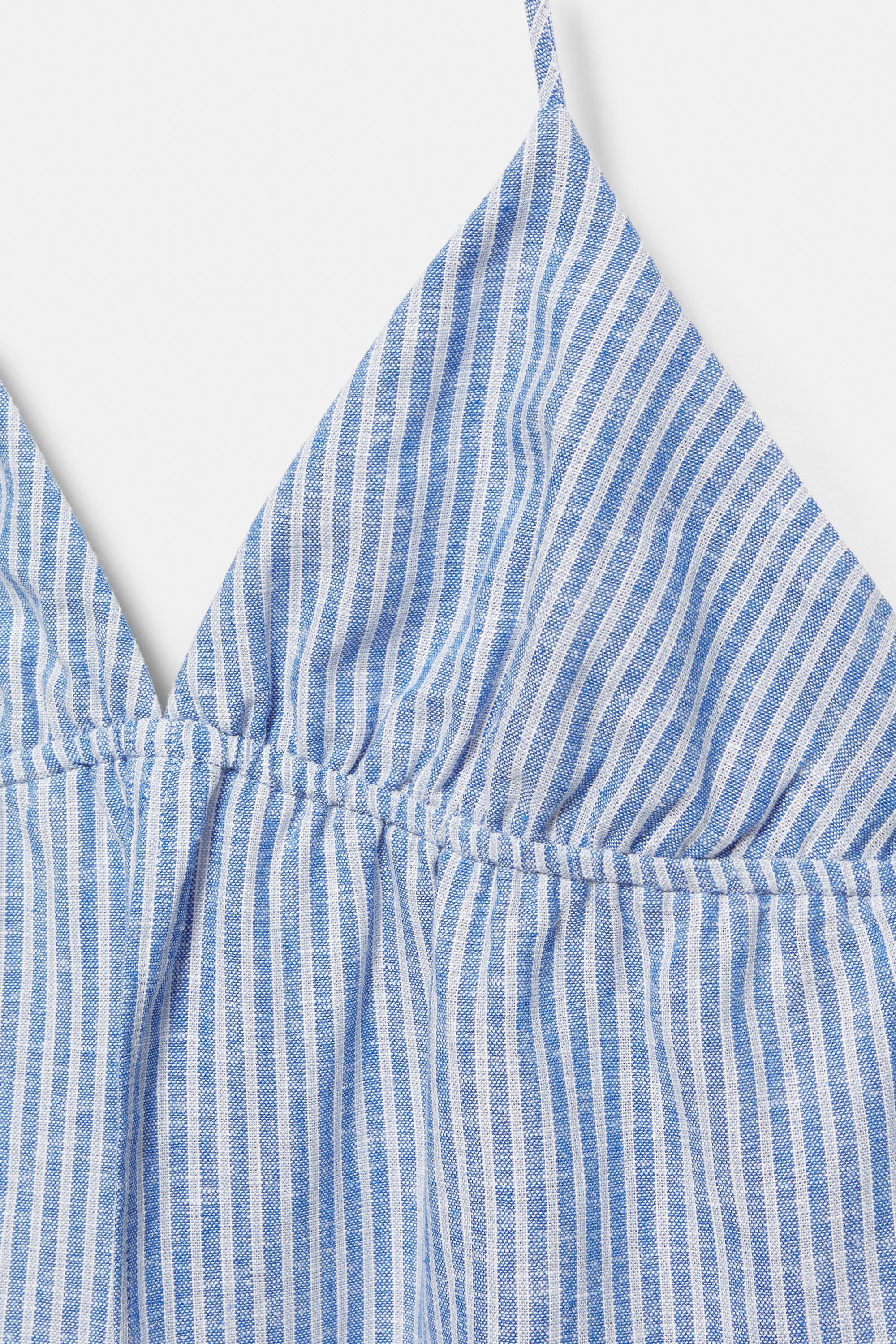 Striped linen blend halter top — Blue