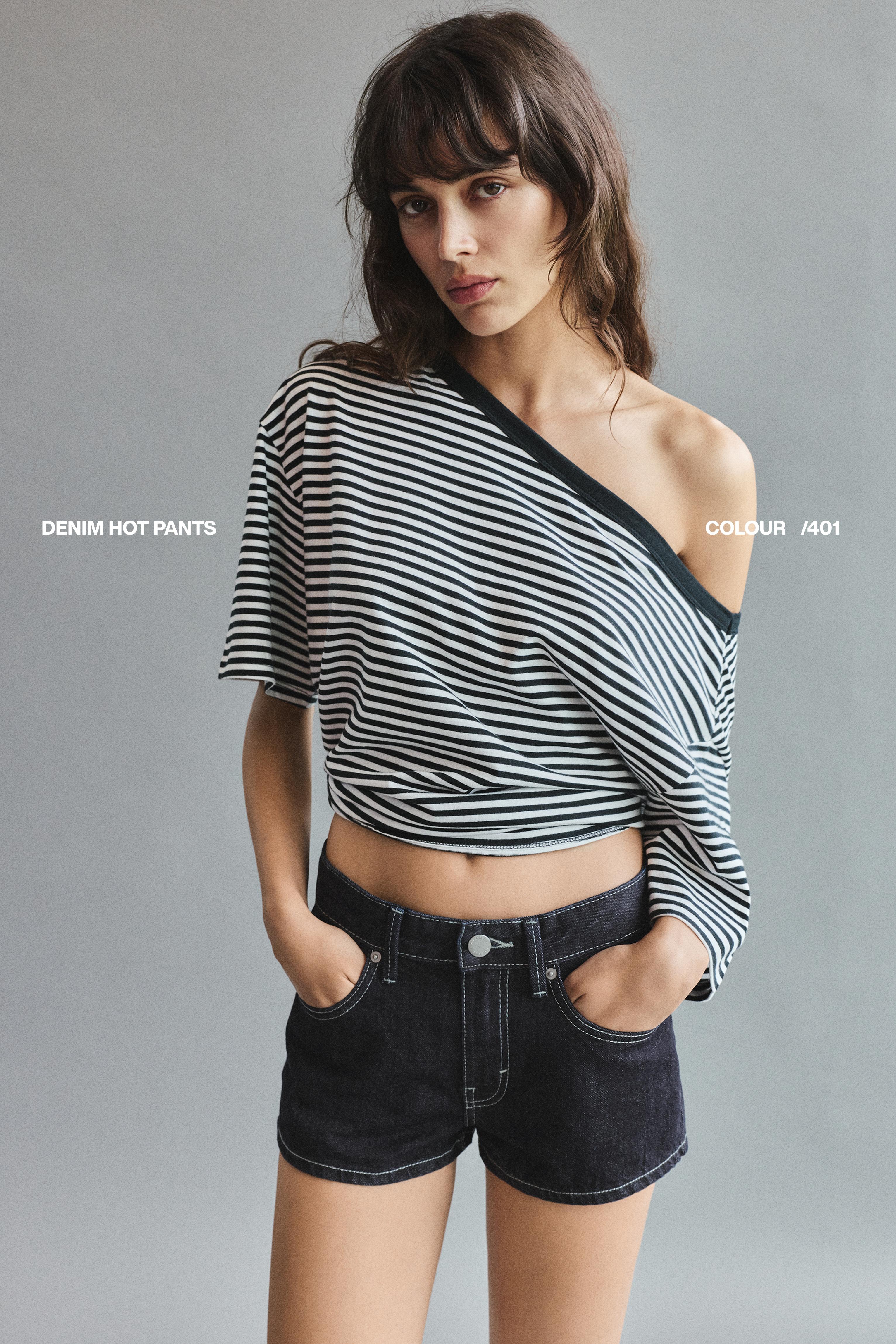 Low-rise denim mini shorts — Navy