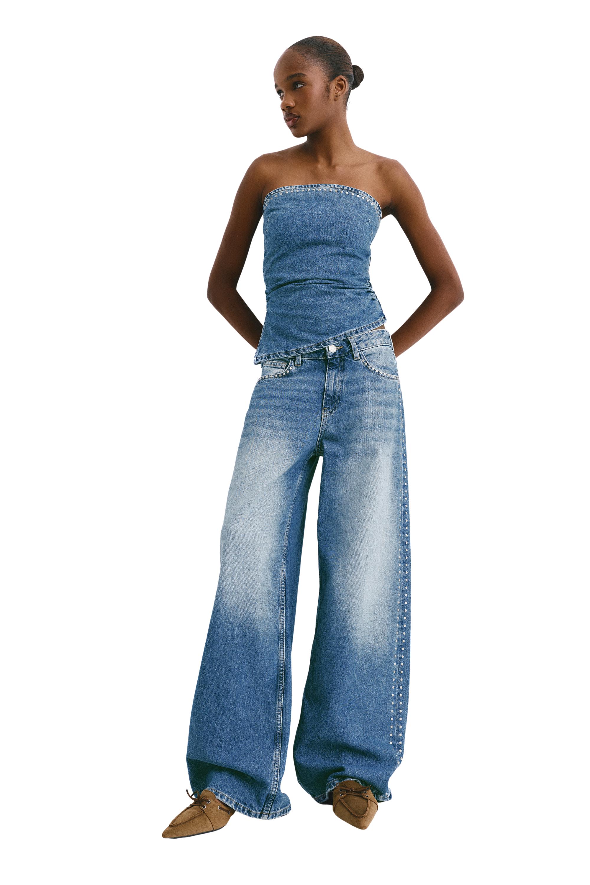 Wide-leg stud jeans — Medium blue