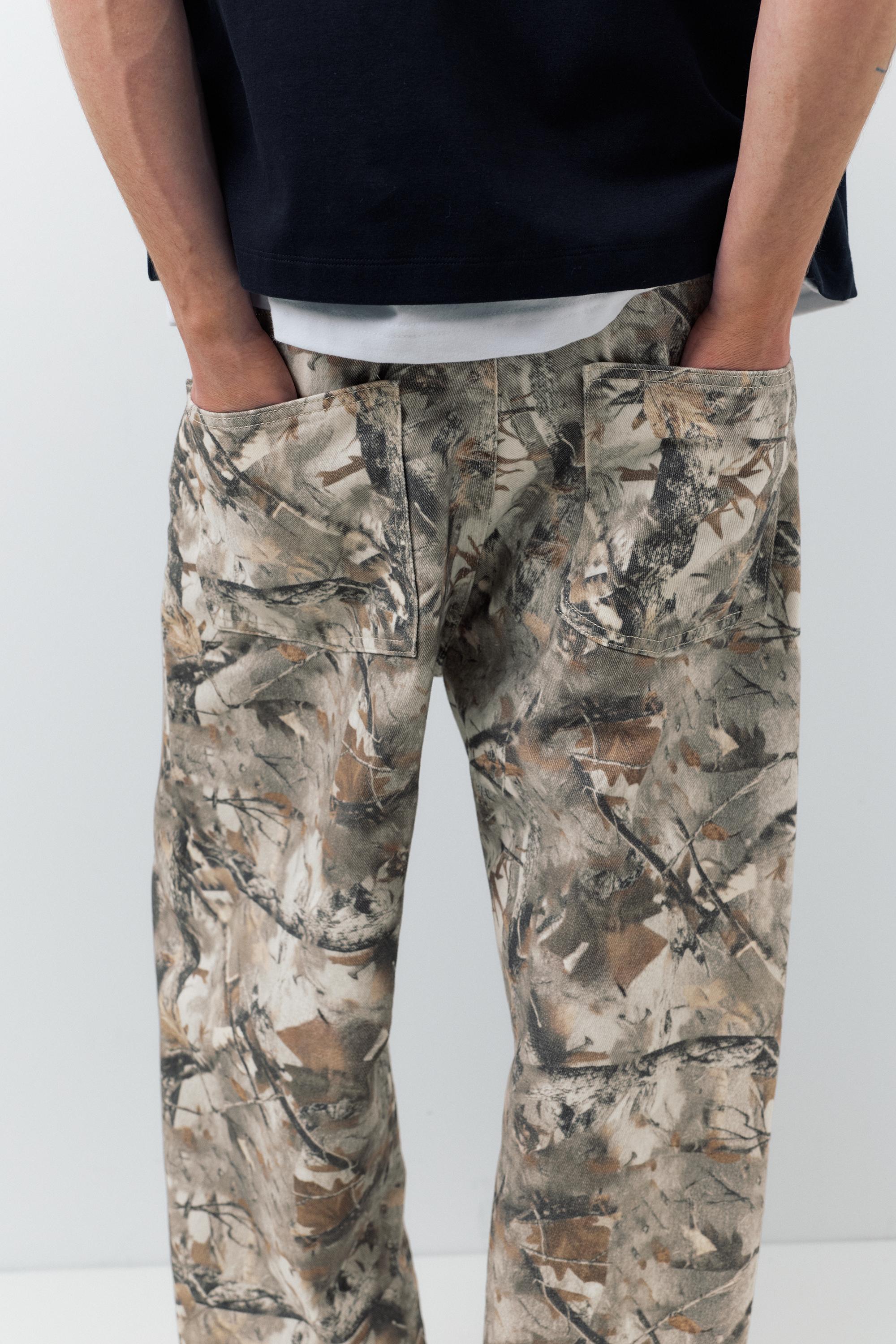 Printed trousers with pockets — Beige/Green
