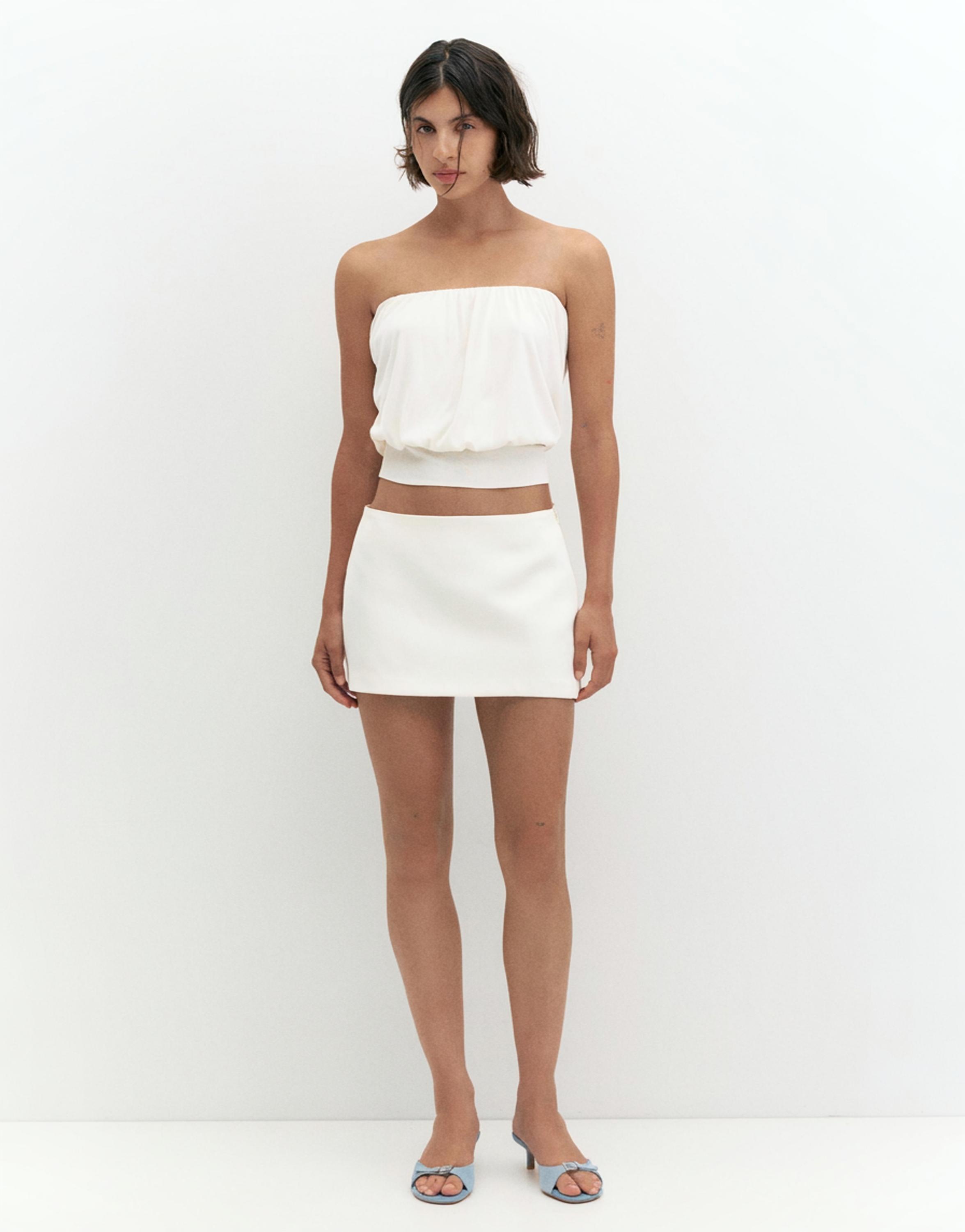 Strapless top with waistband — Pale ecru