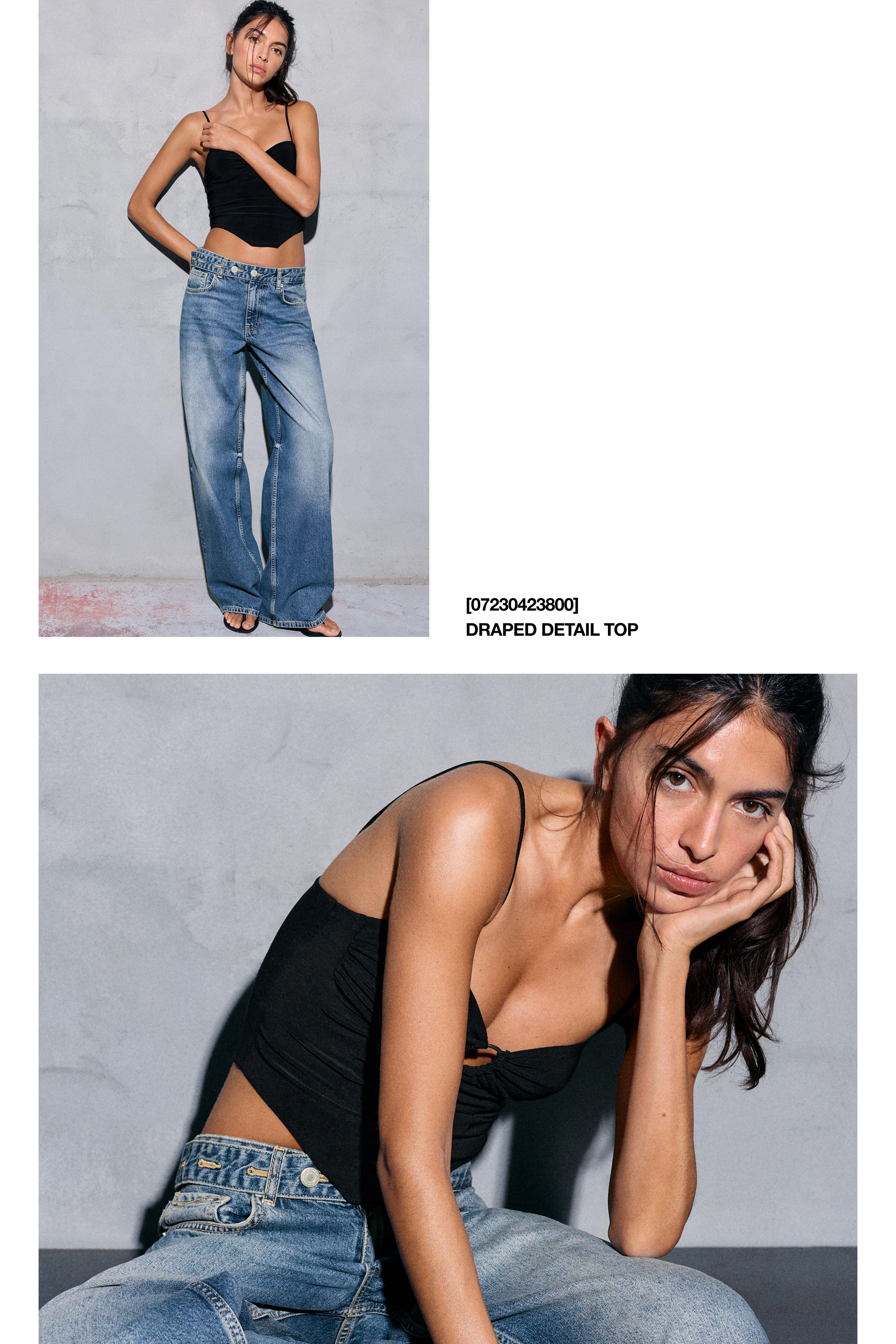 Strappy top with neckline appliqué — Black