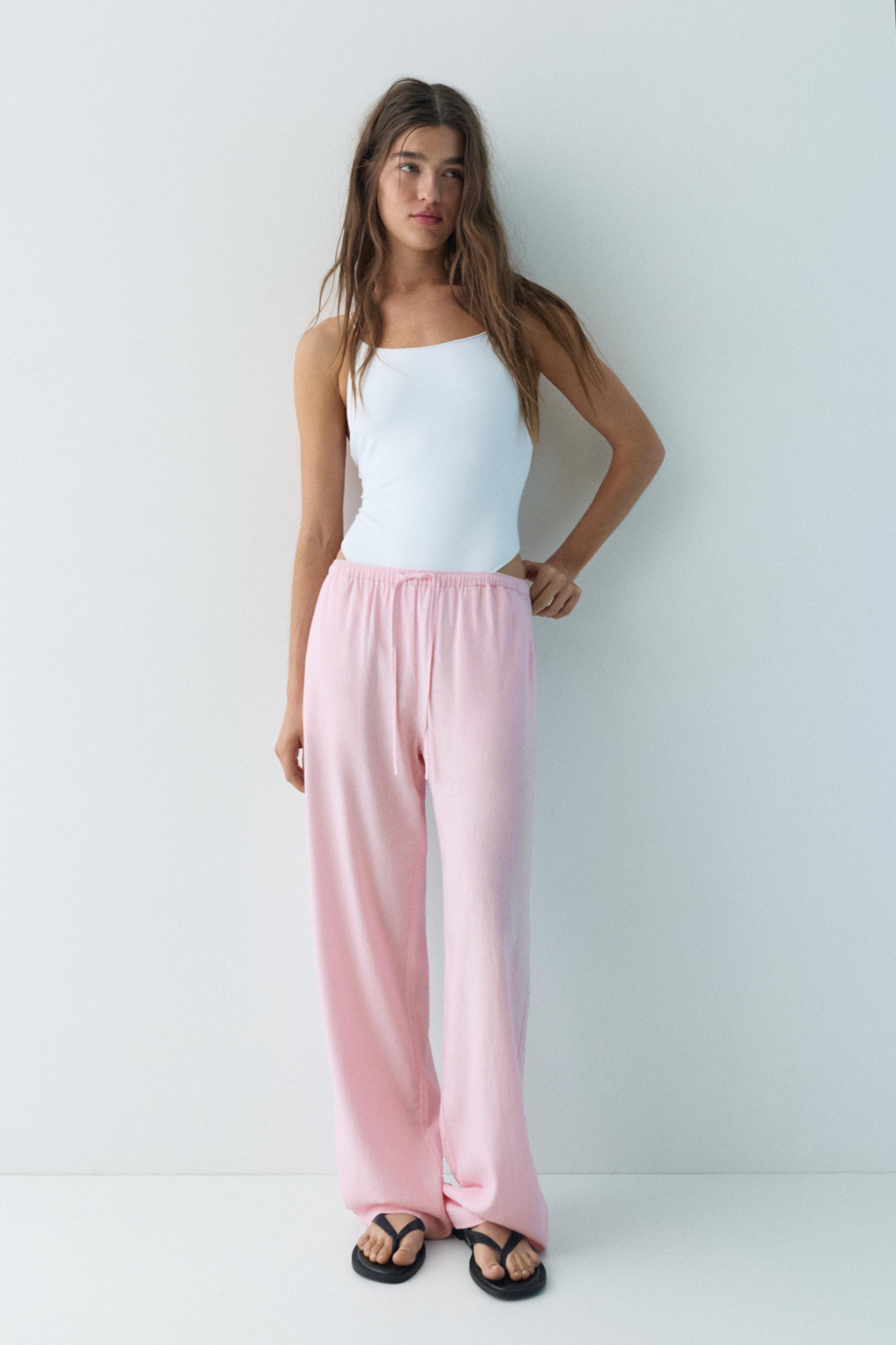 Flowy trousers with linen — Pastel pink
