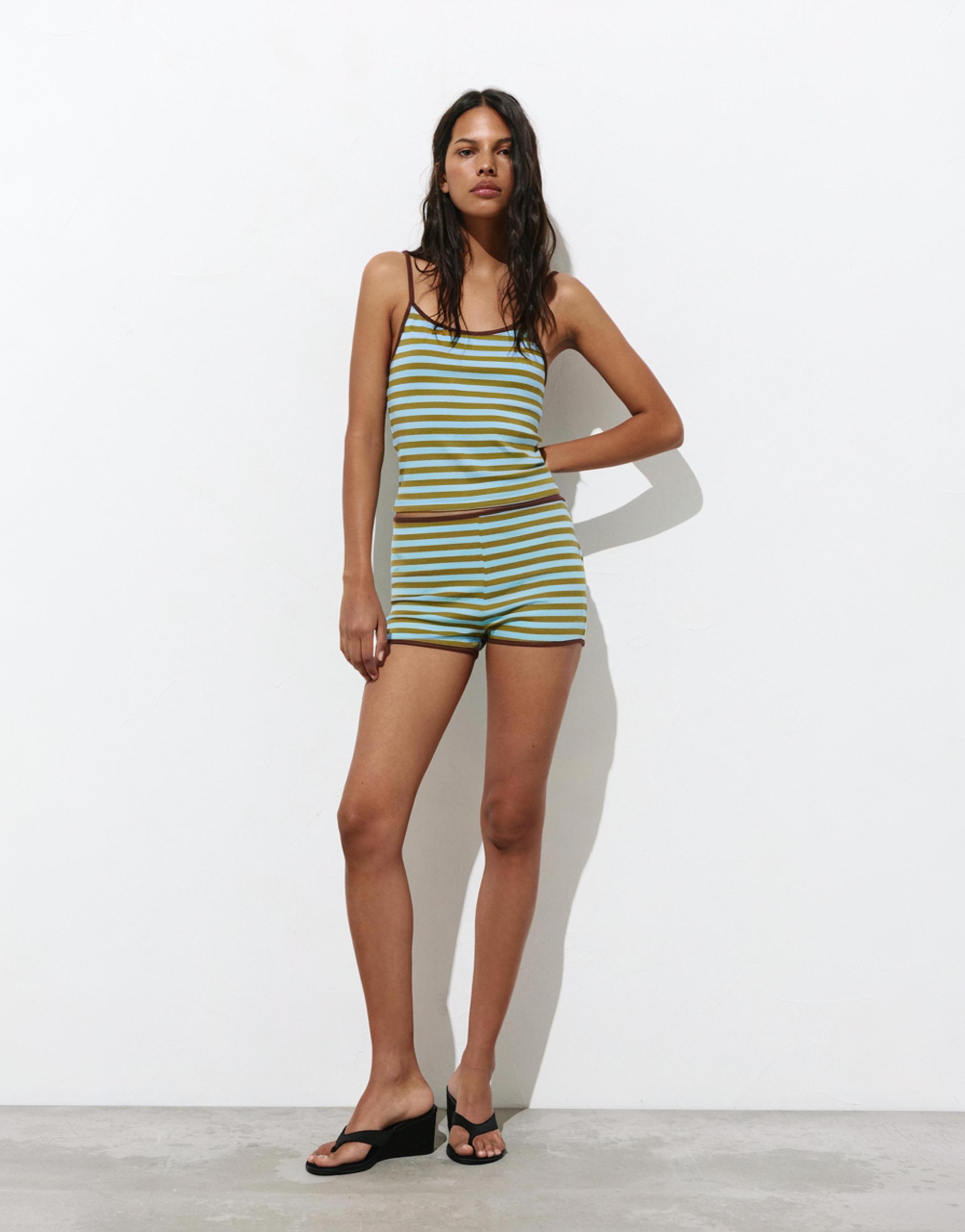 Striped strappy top — Bluish green