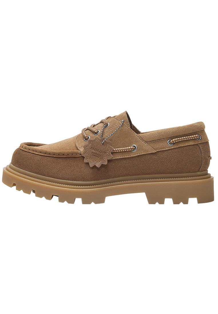 Chunky sole leather boat shoes — Brown