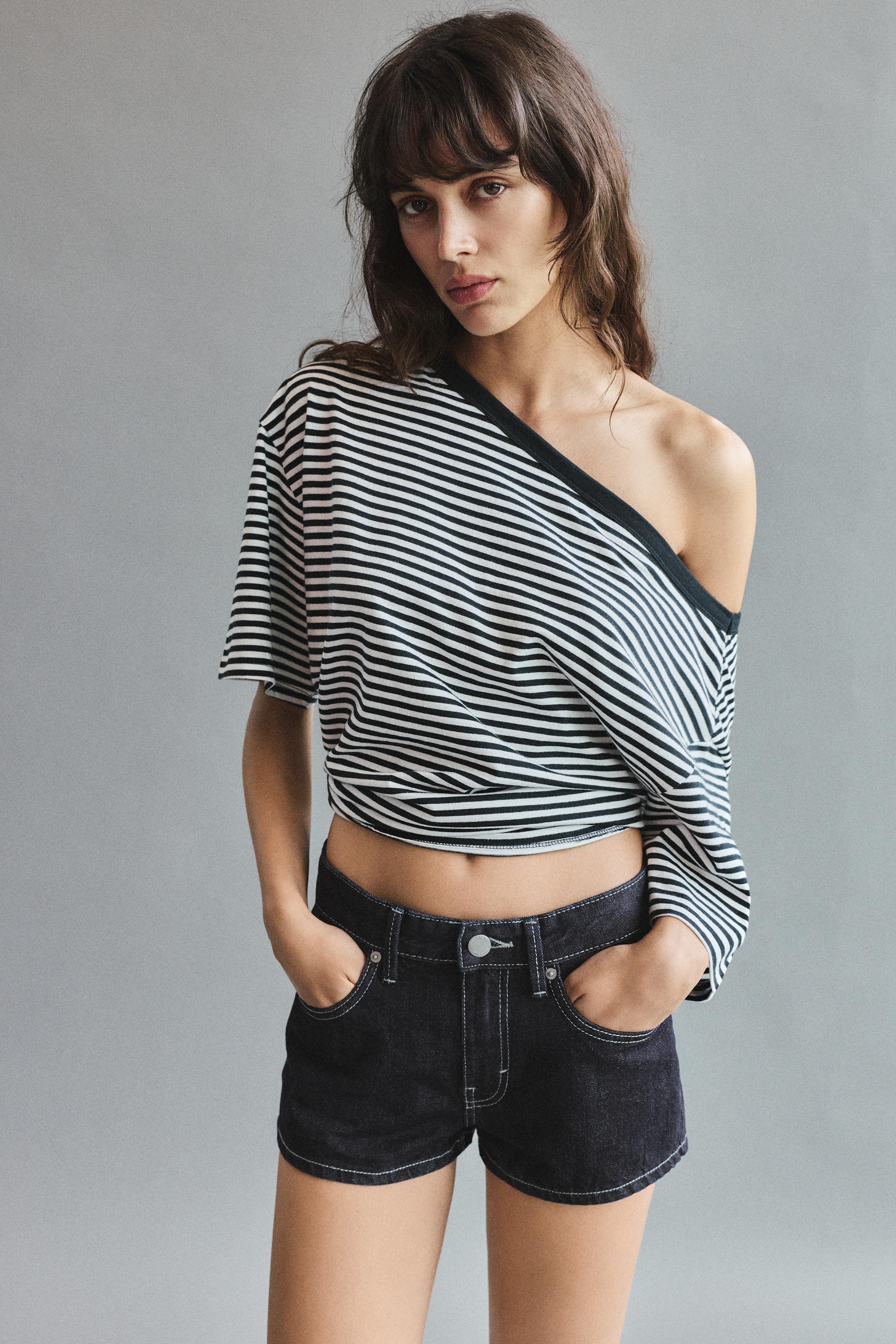 Low-rise denim mini shorts — Navy
