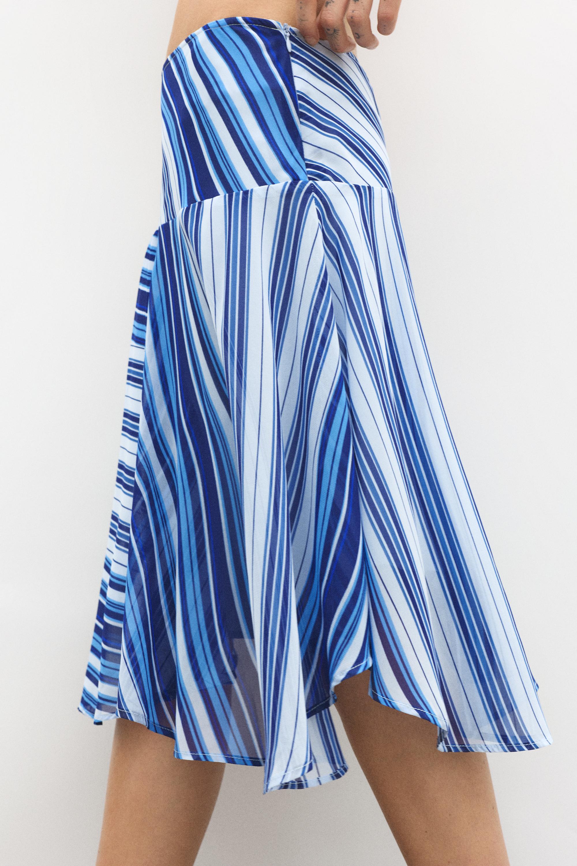 Asymmetric striped midi skirt — Deep blue