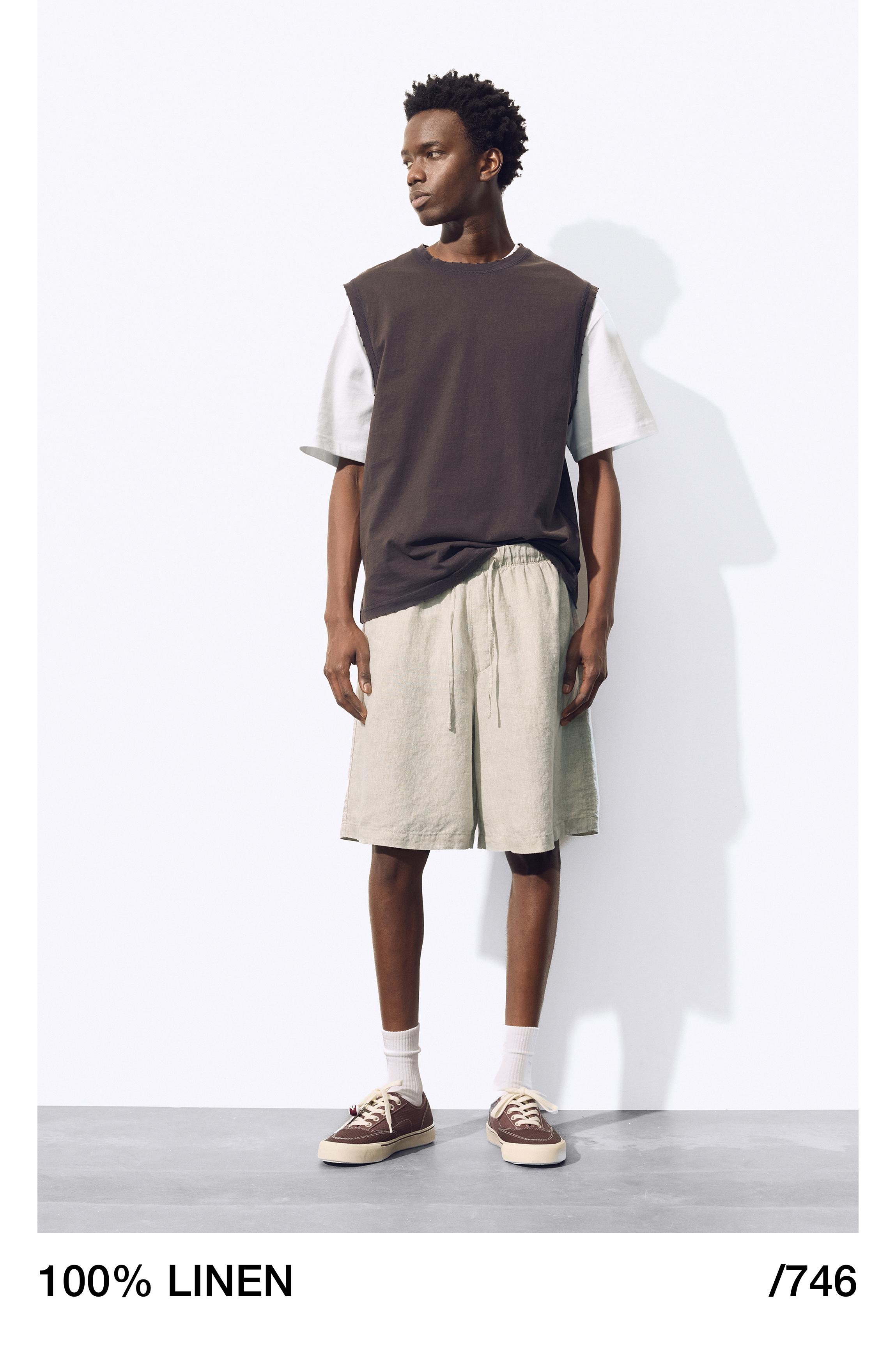 100% linen Bermuda sweat shorts — Beige