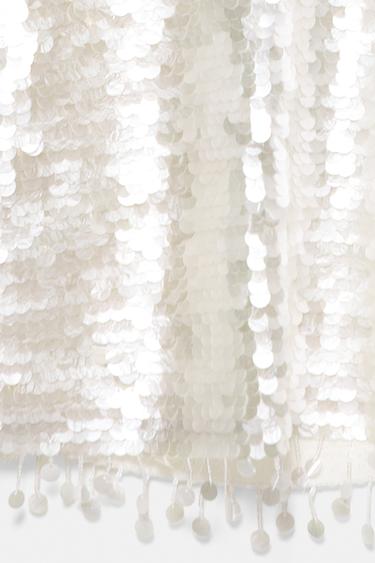 Short sequin halter dress — Ecru 6