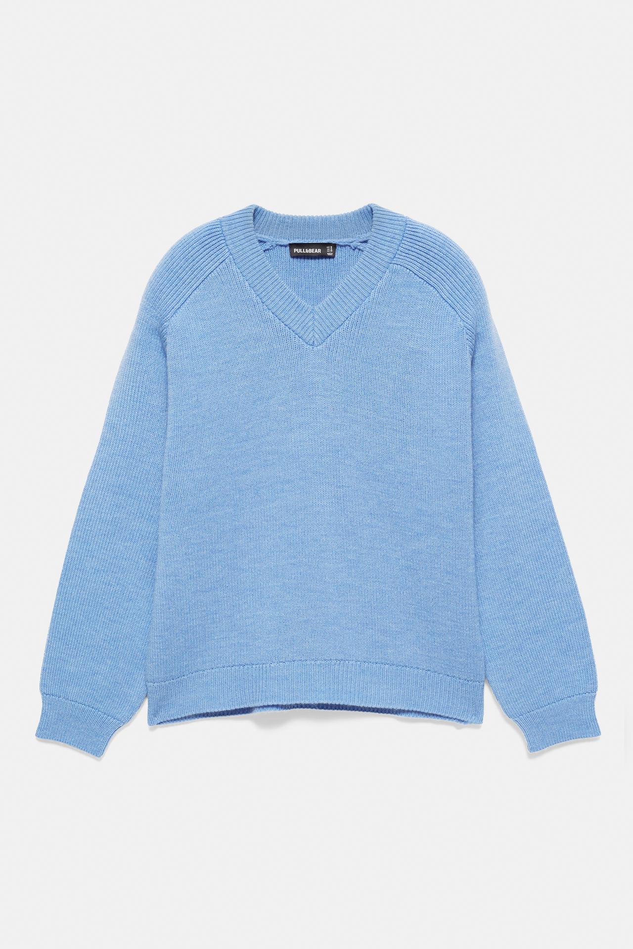Brioche stitch V-neck jumper — Bluish grey