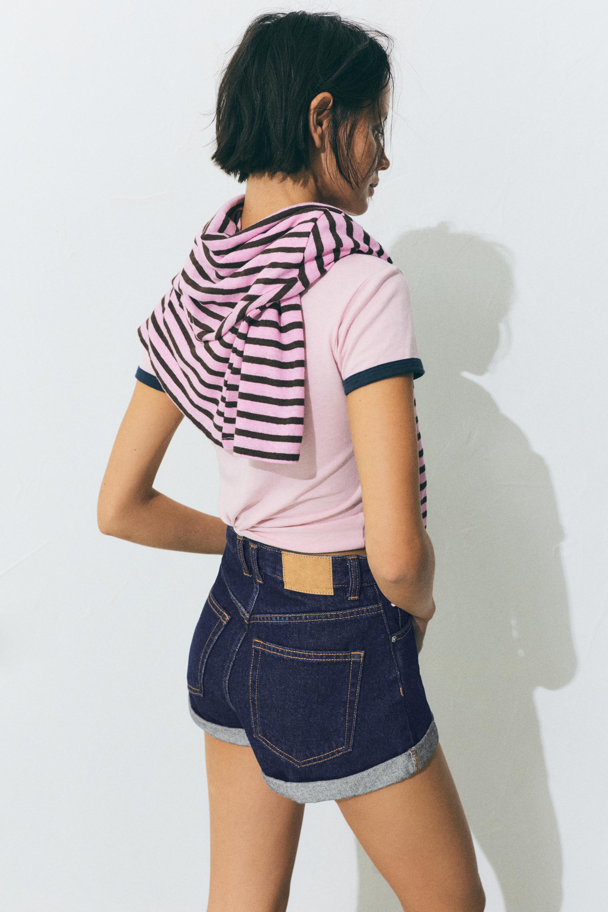 Denim mom fit shorts with turn-up hems — Navy