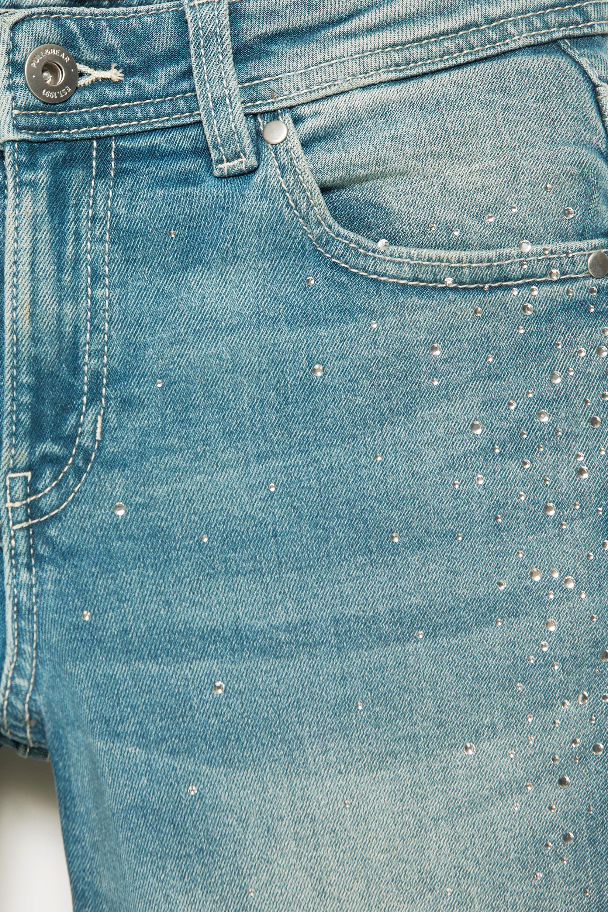 Rhinestone boot-cut jeans — Greenish blue