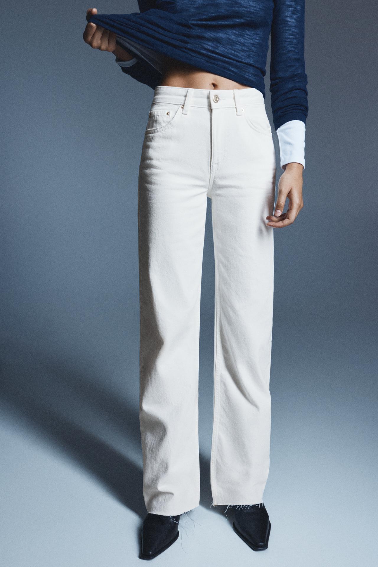 High-waist wide straight-leg jeans — White-t