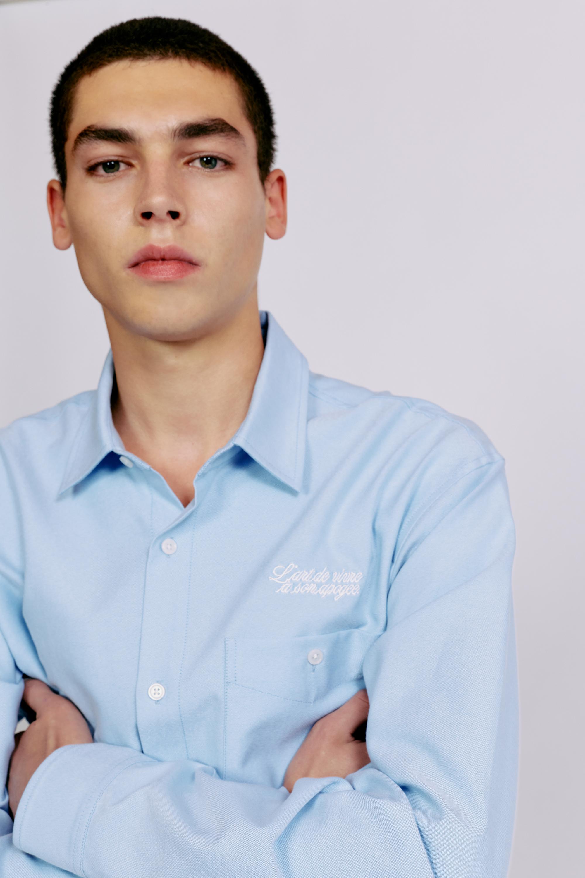 Embroidered long sleeve shirt — Pale blue