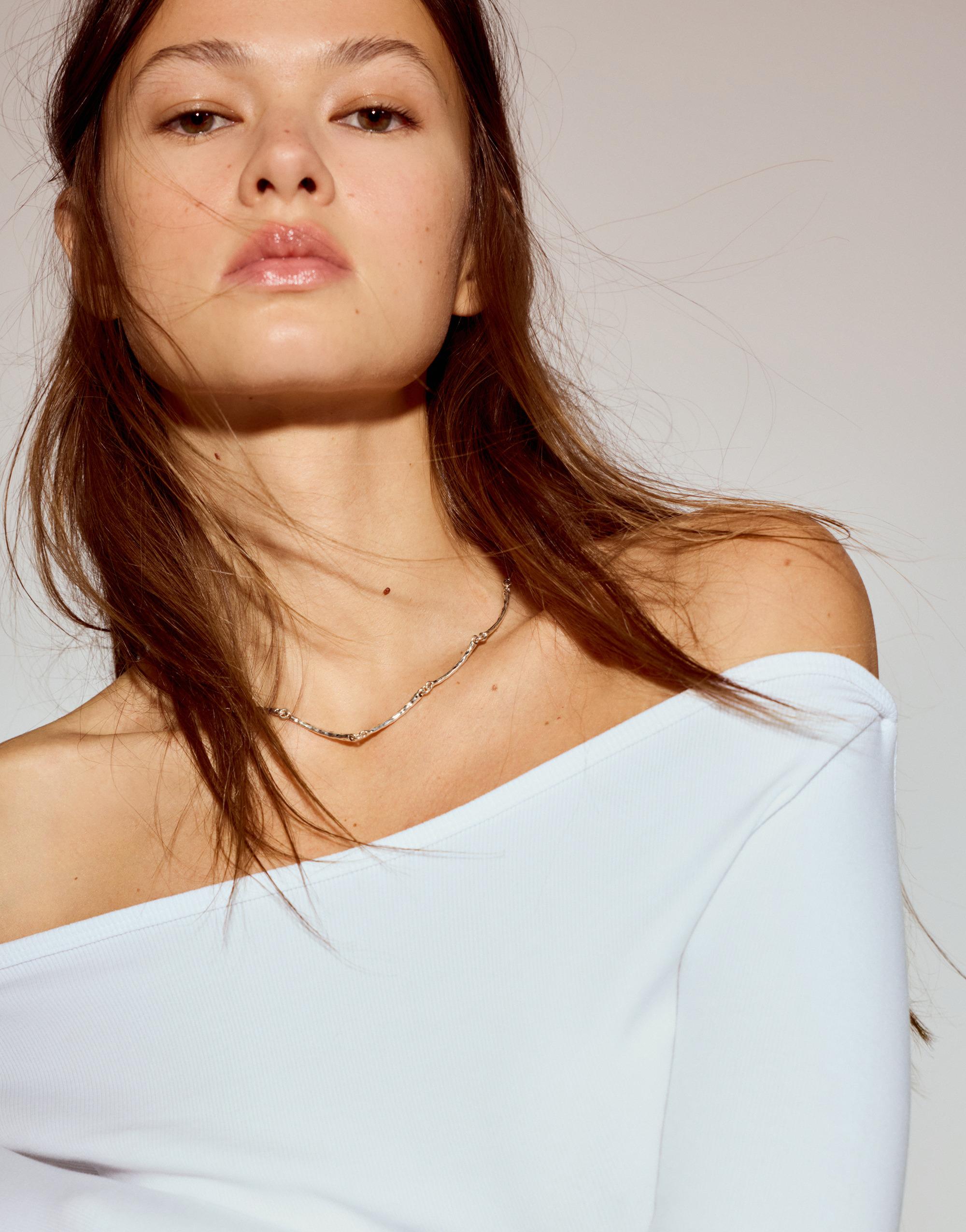 Long sleeve boat neck T-shirt — White