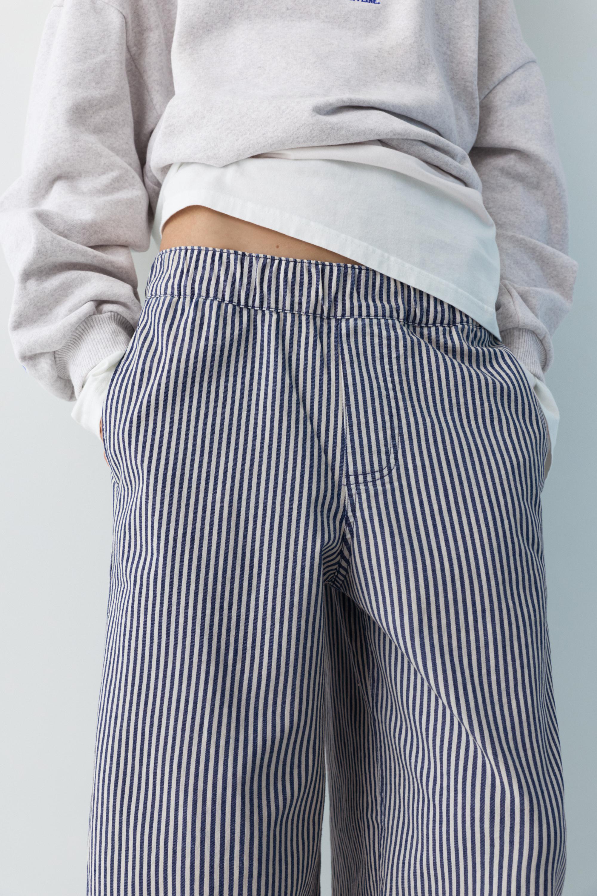 Striped barrel trousers — Navy
