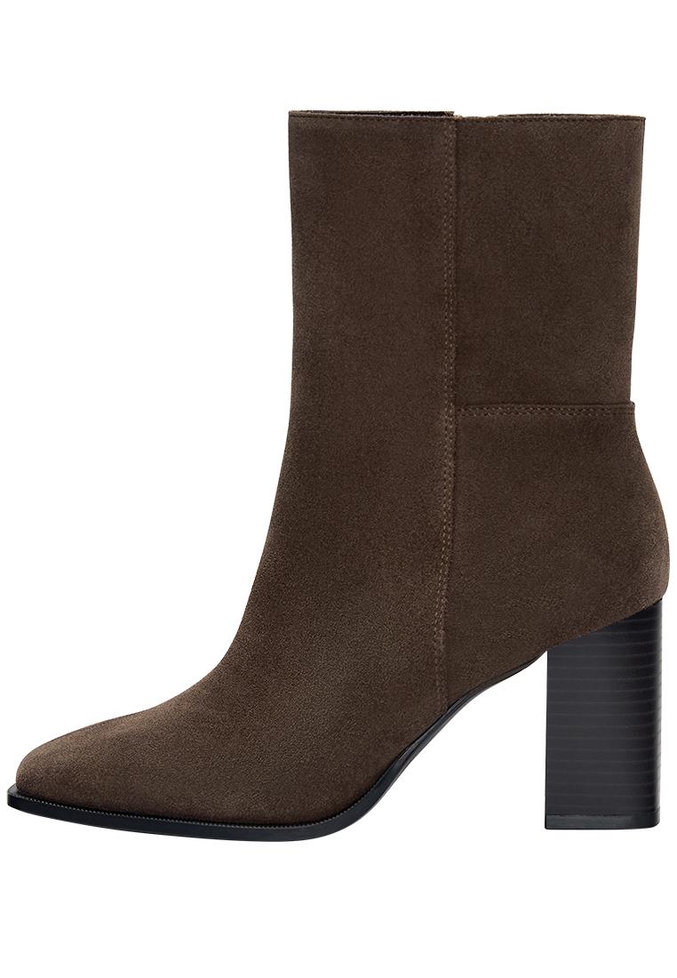 Leather high-heel ankle boots — Taupe