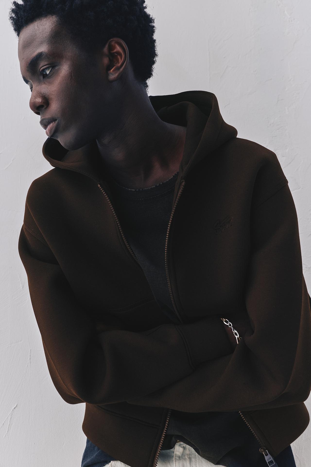 Neoprene-effect hoodie — Chocolate