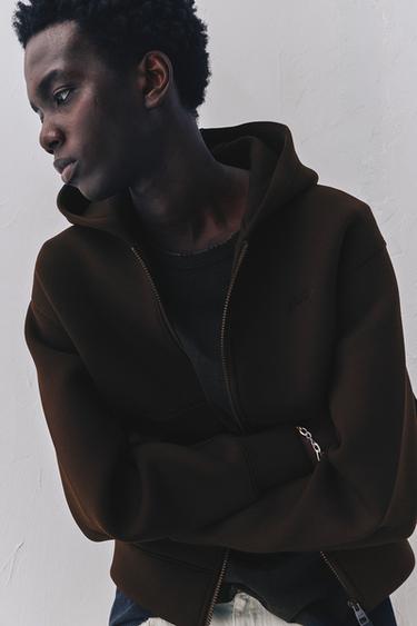 Neoprene-effect hoodie — Chocolate 1